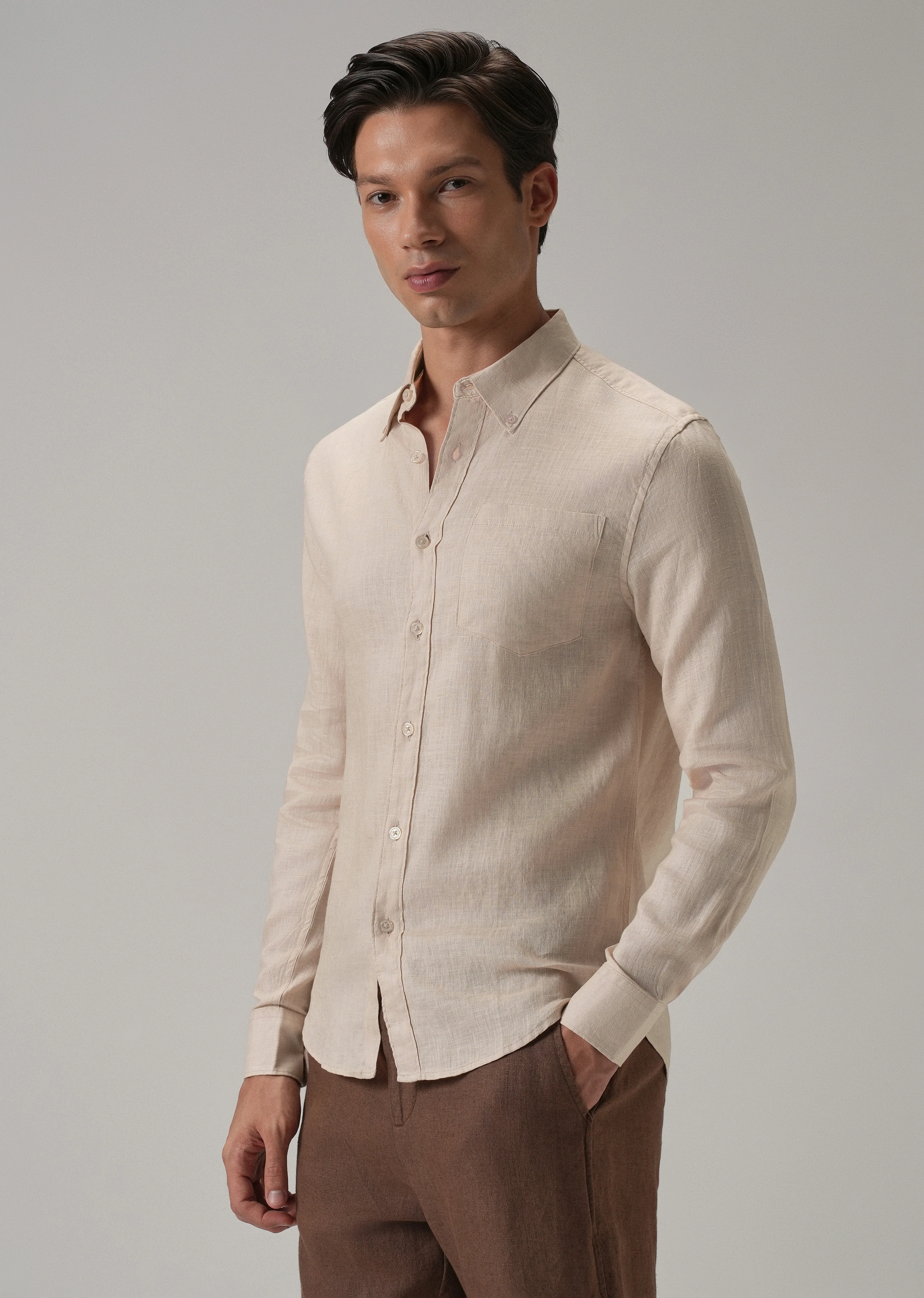 100% Pure Light Peach Linen Shirt - Image 4