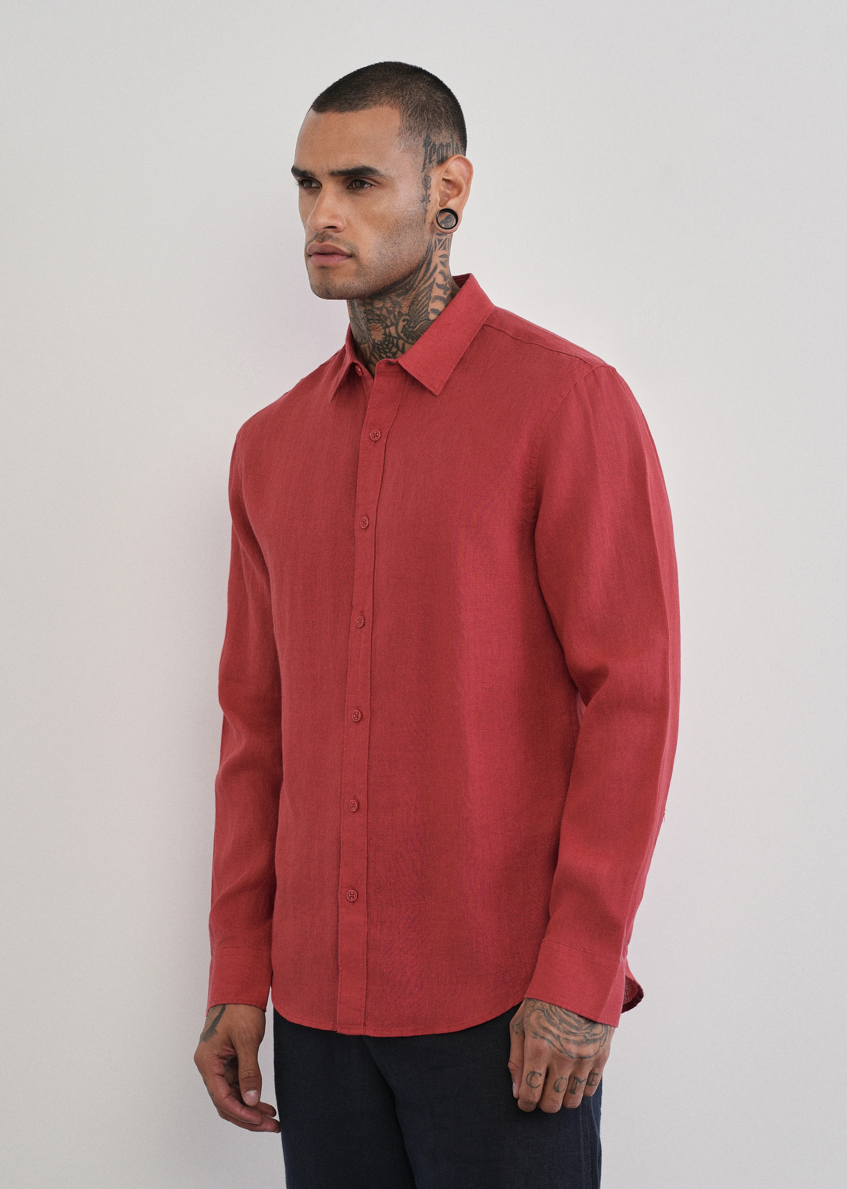 100% Pure Linen Brick Red Plain Shirt - Image 6