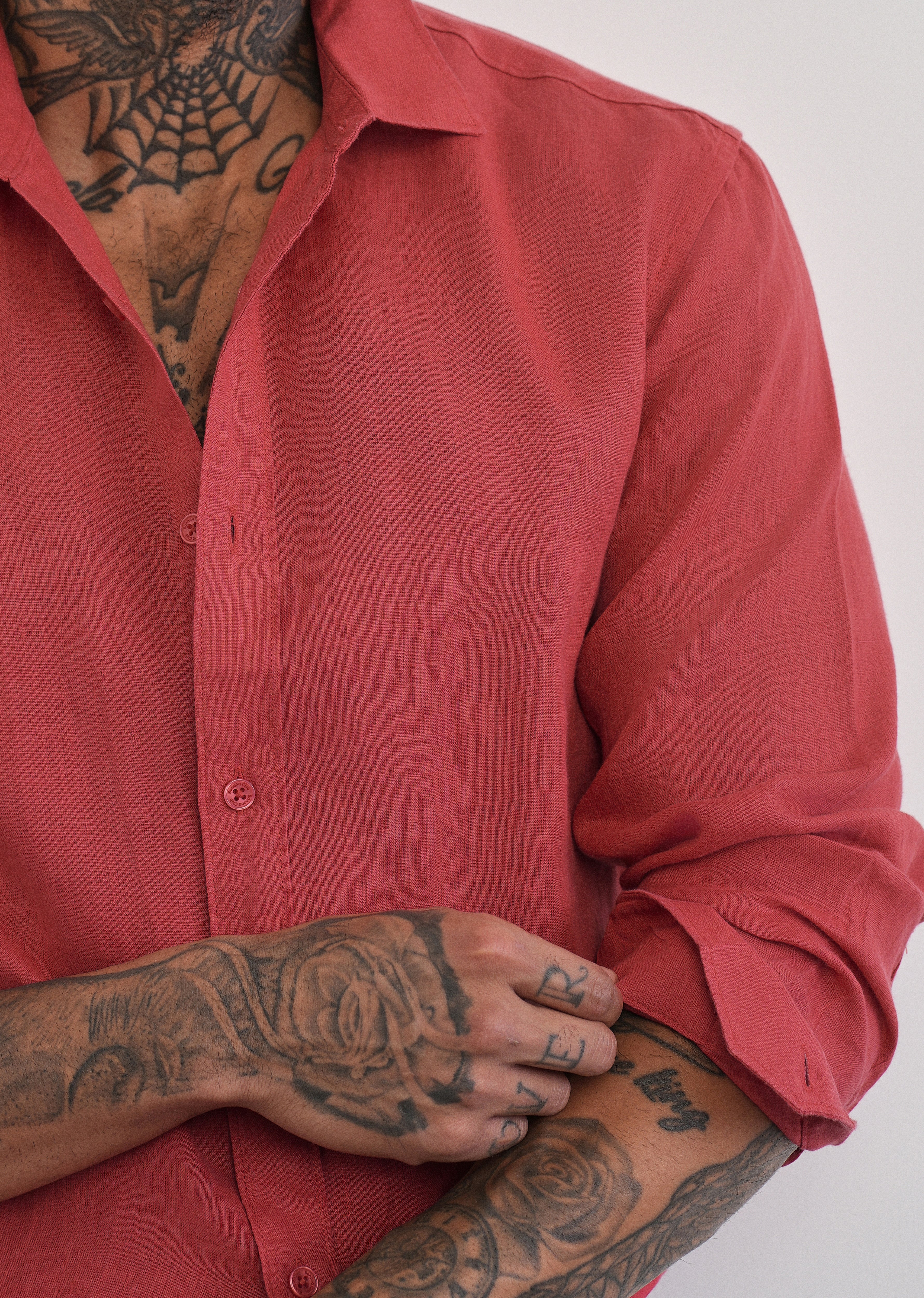 100% Pure Linen Brick Red Plain Shirt - Image 7