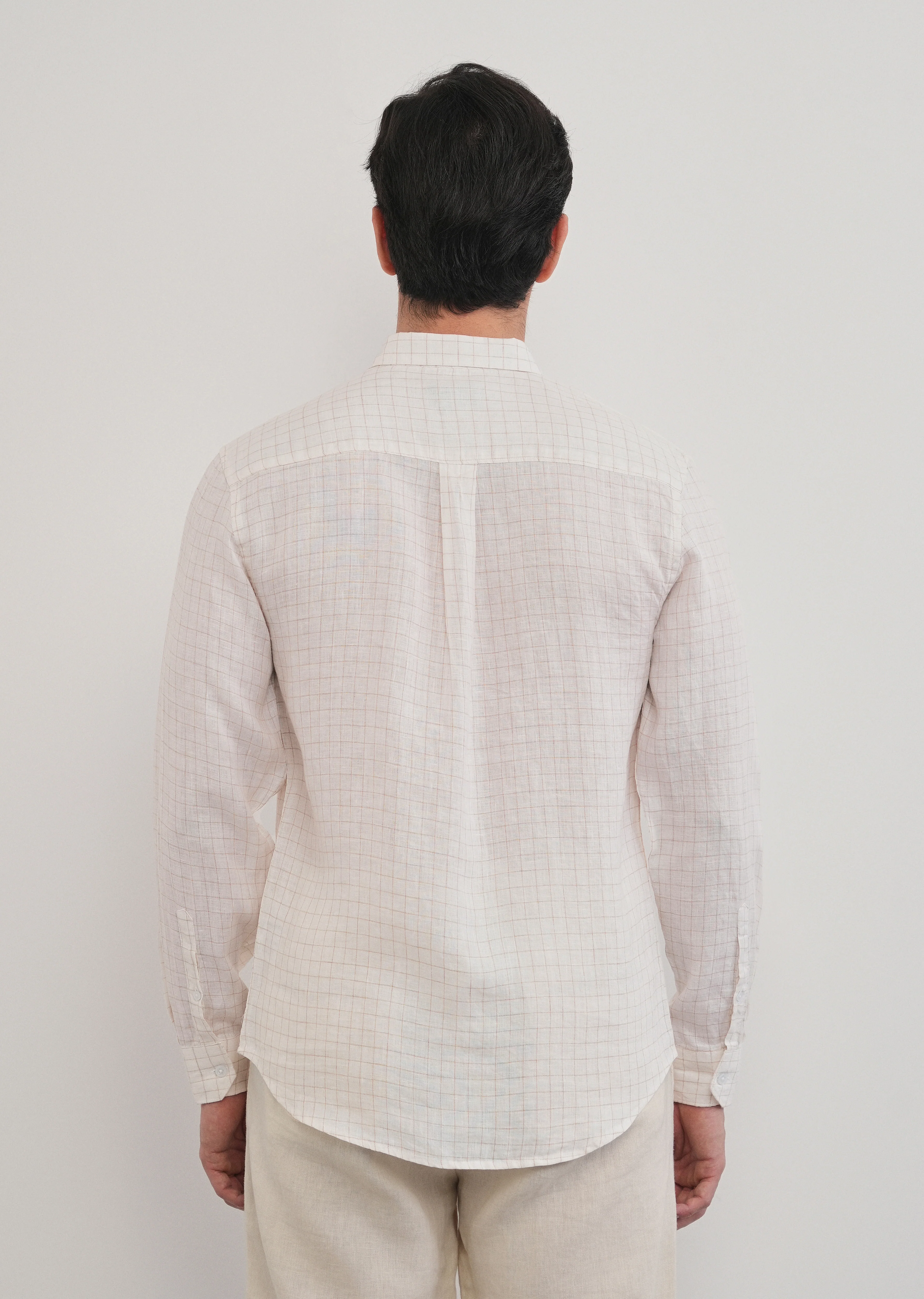 100% Pure Linen Off-White Check Shirt - Image 5
