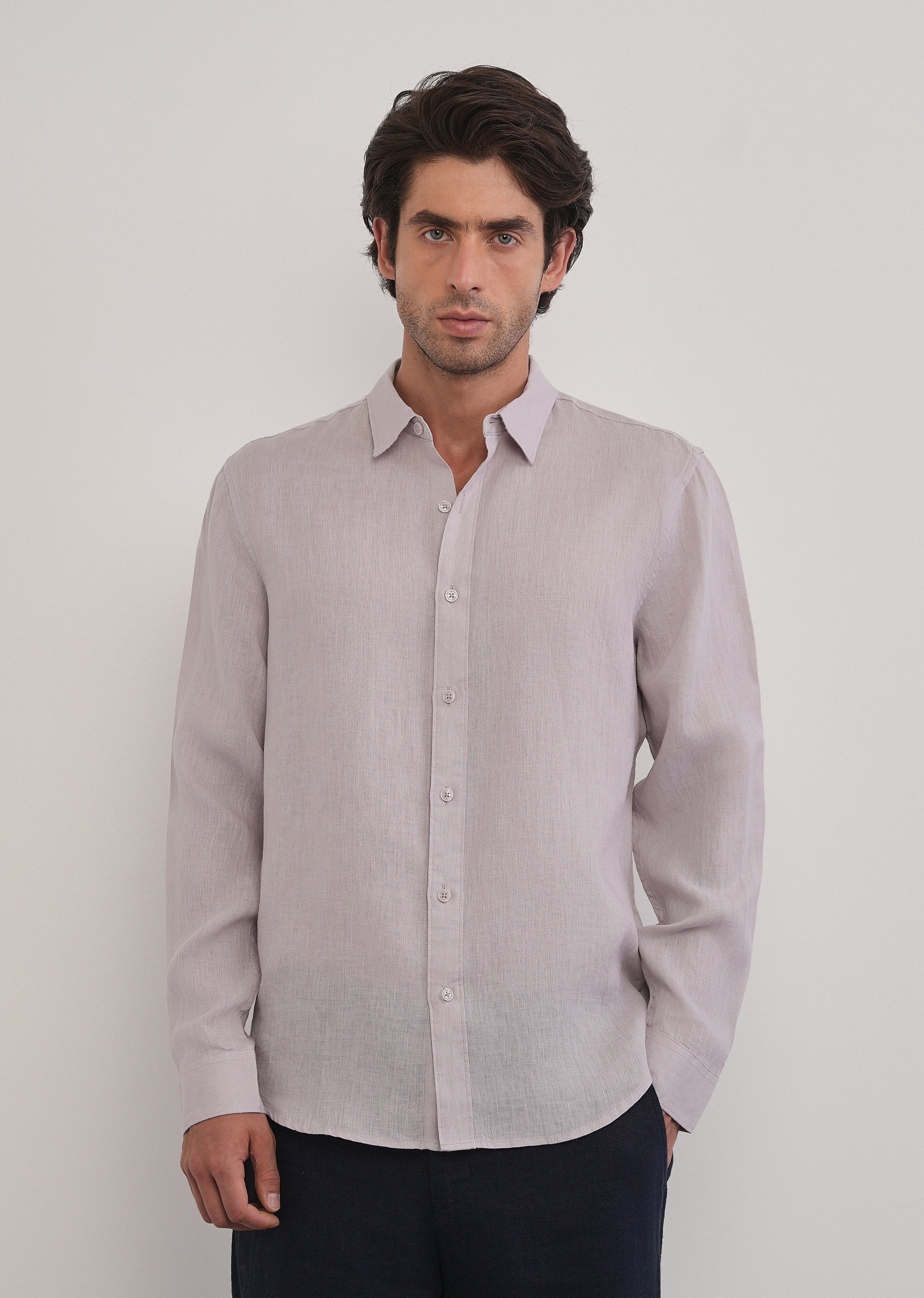 100% Pure Linen Pastel Lavender Plain Shirt - Image 3