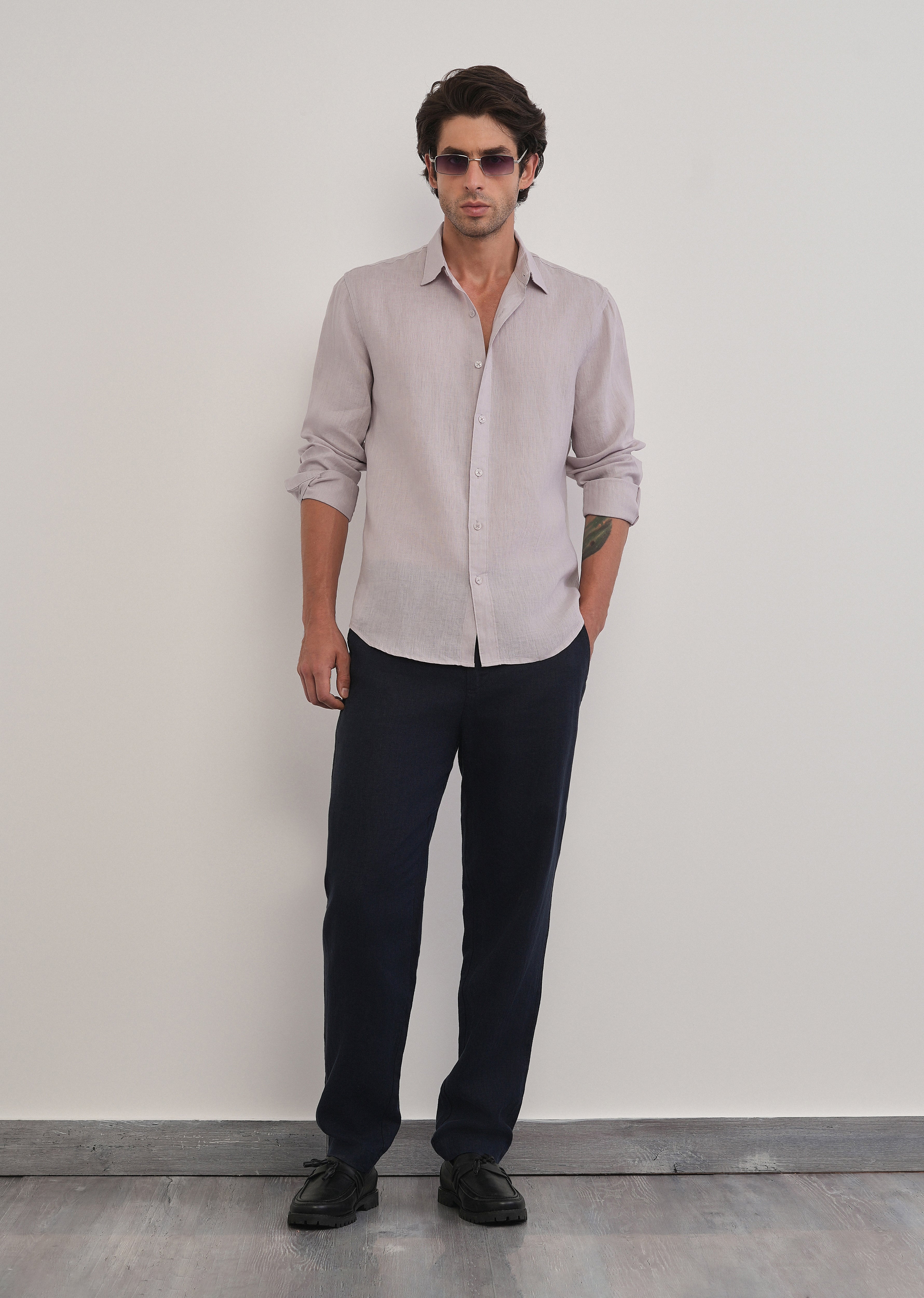 100% Pure Linen Pastel Lavender Plain Shirt - Image 6