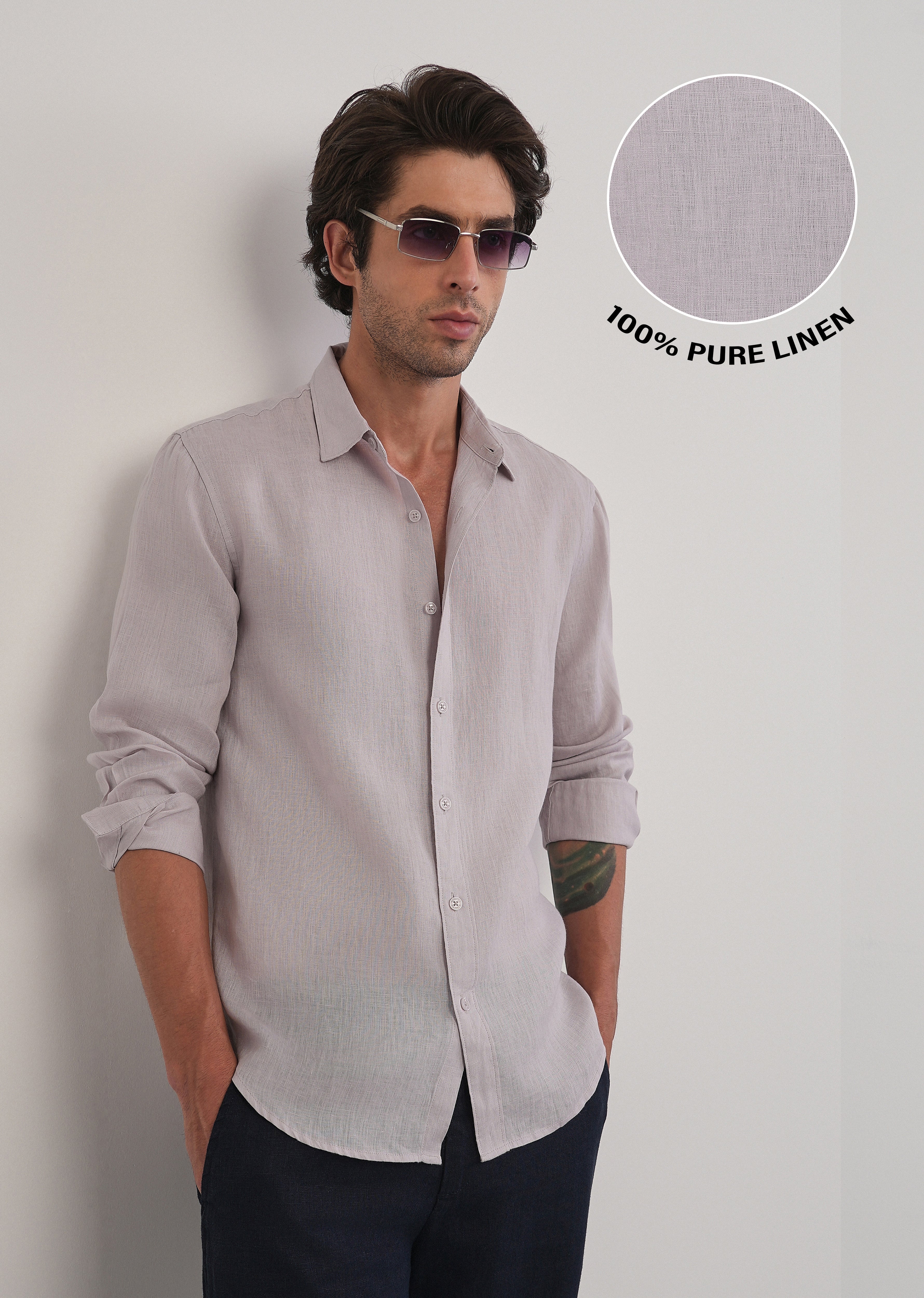 100% Pure Linen Pastel Lavender Plain Shirt - Image 7
