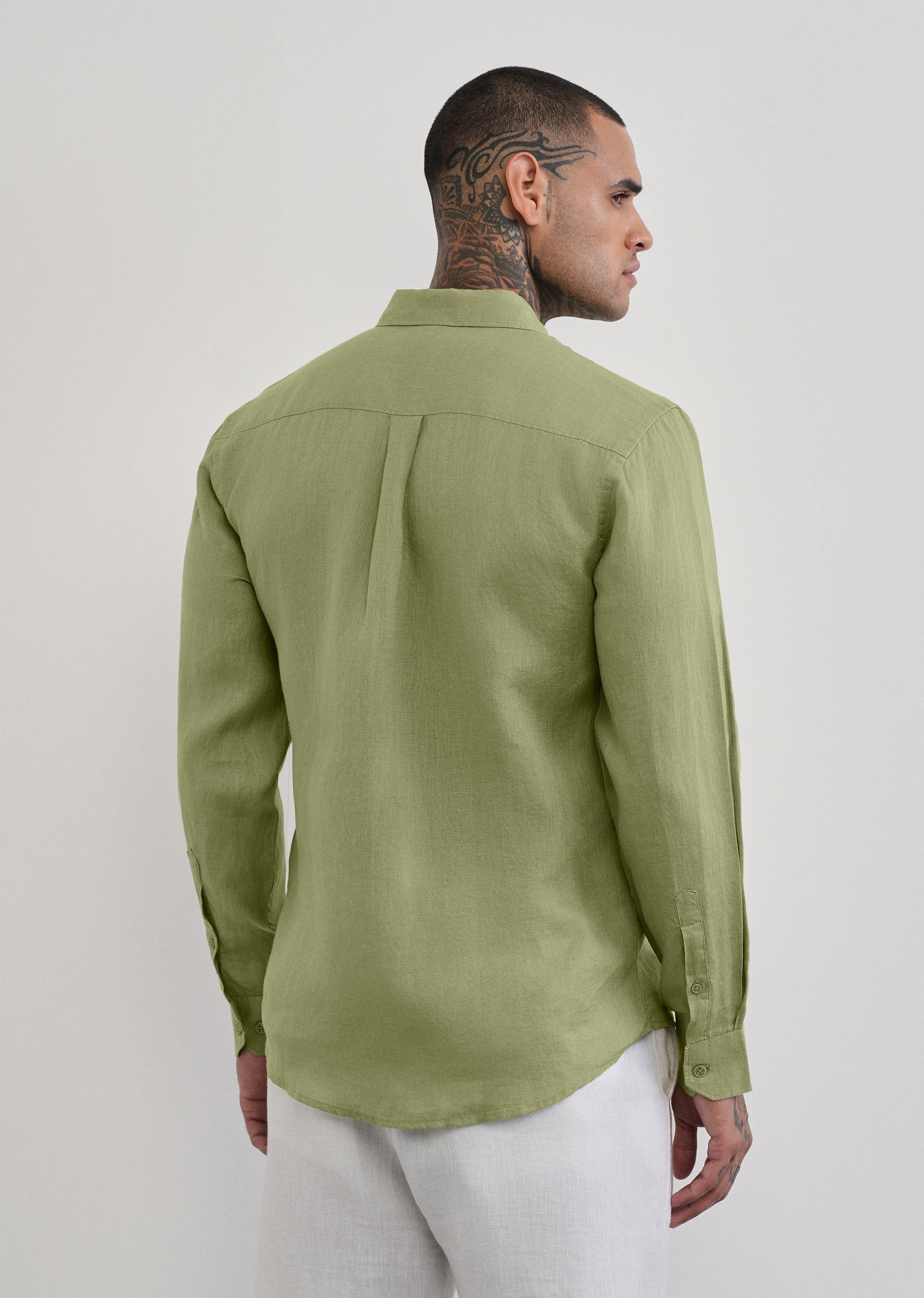 100% Pure Linen Sage Green Plain Shirt - Image 2
