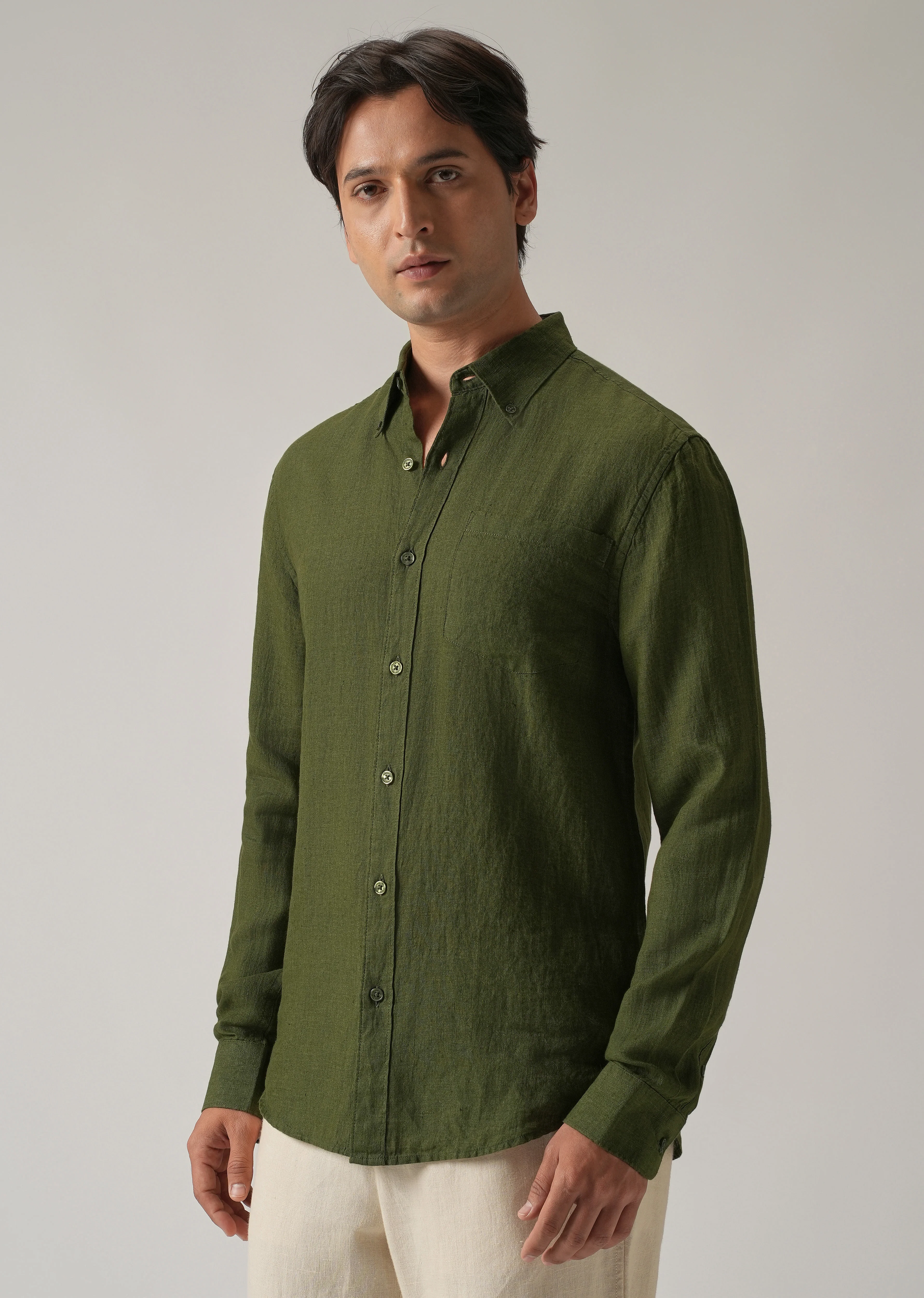 100% Pure Olive Linen Shirt - Image 4