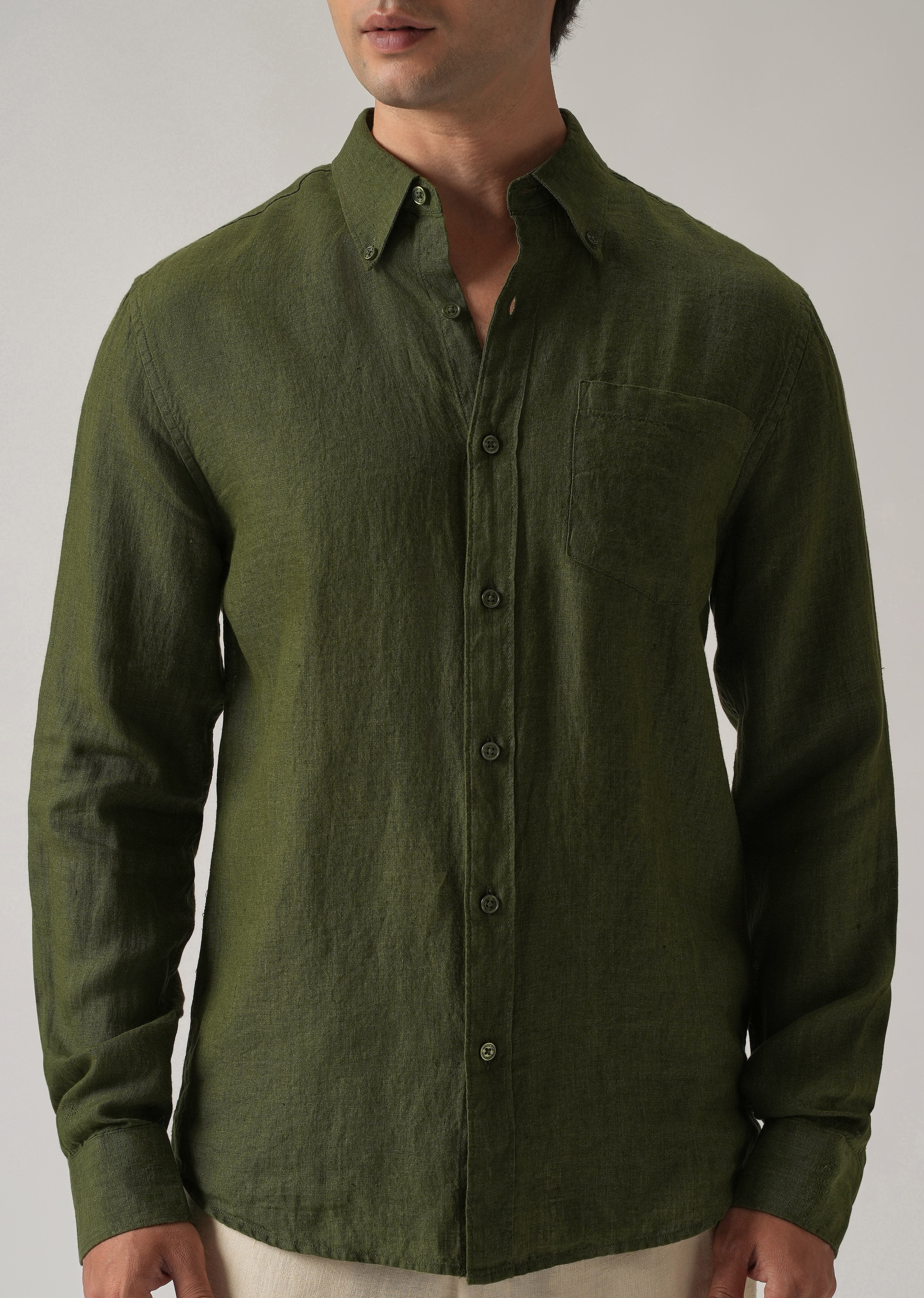 100% Pure Olive Linen Shirt - Image 7