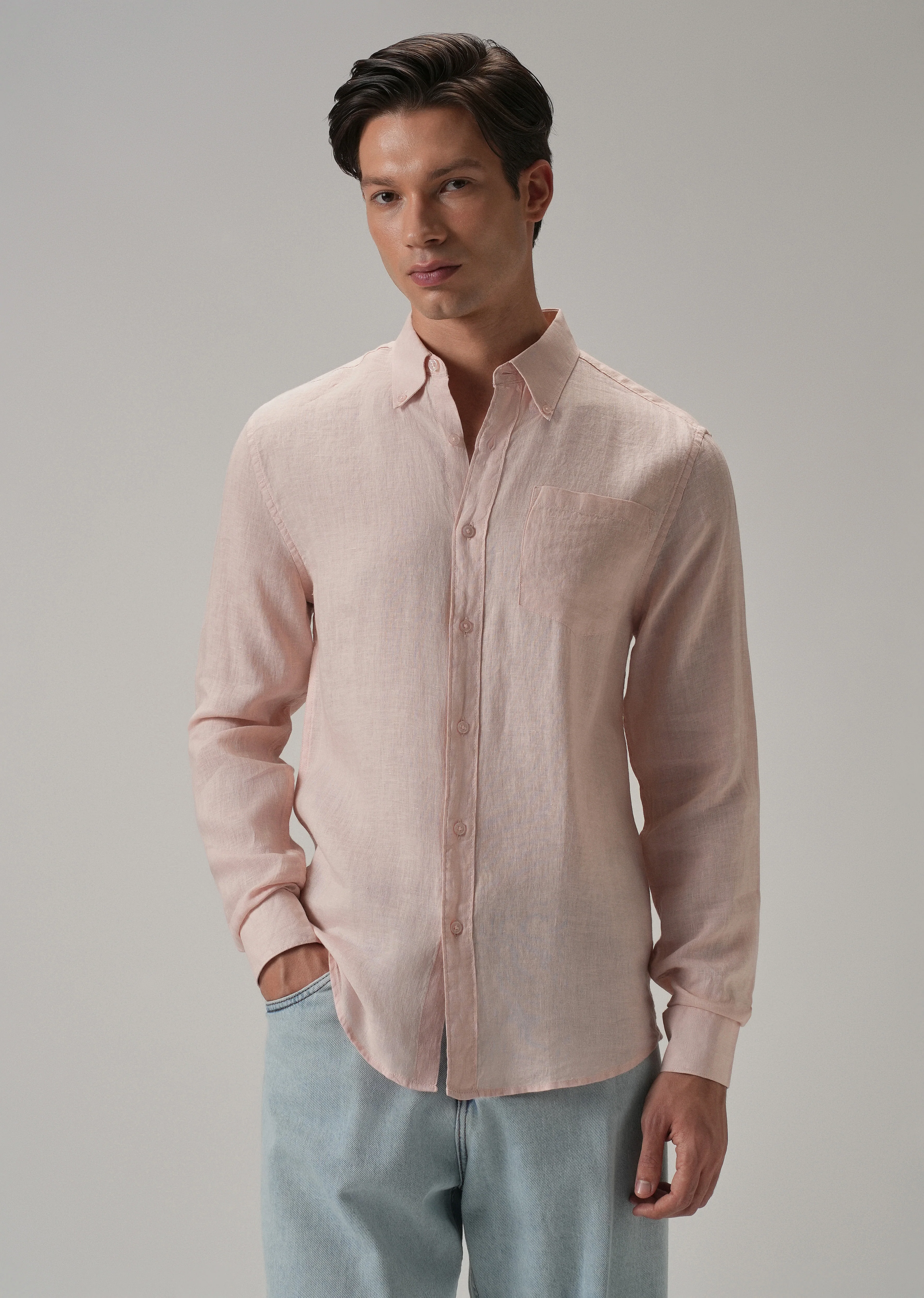 100% Pure Pink Linen Shirt - Image 3