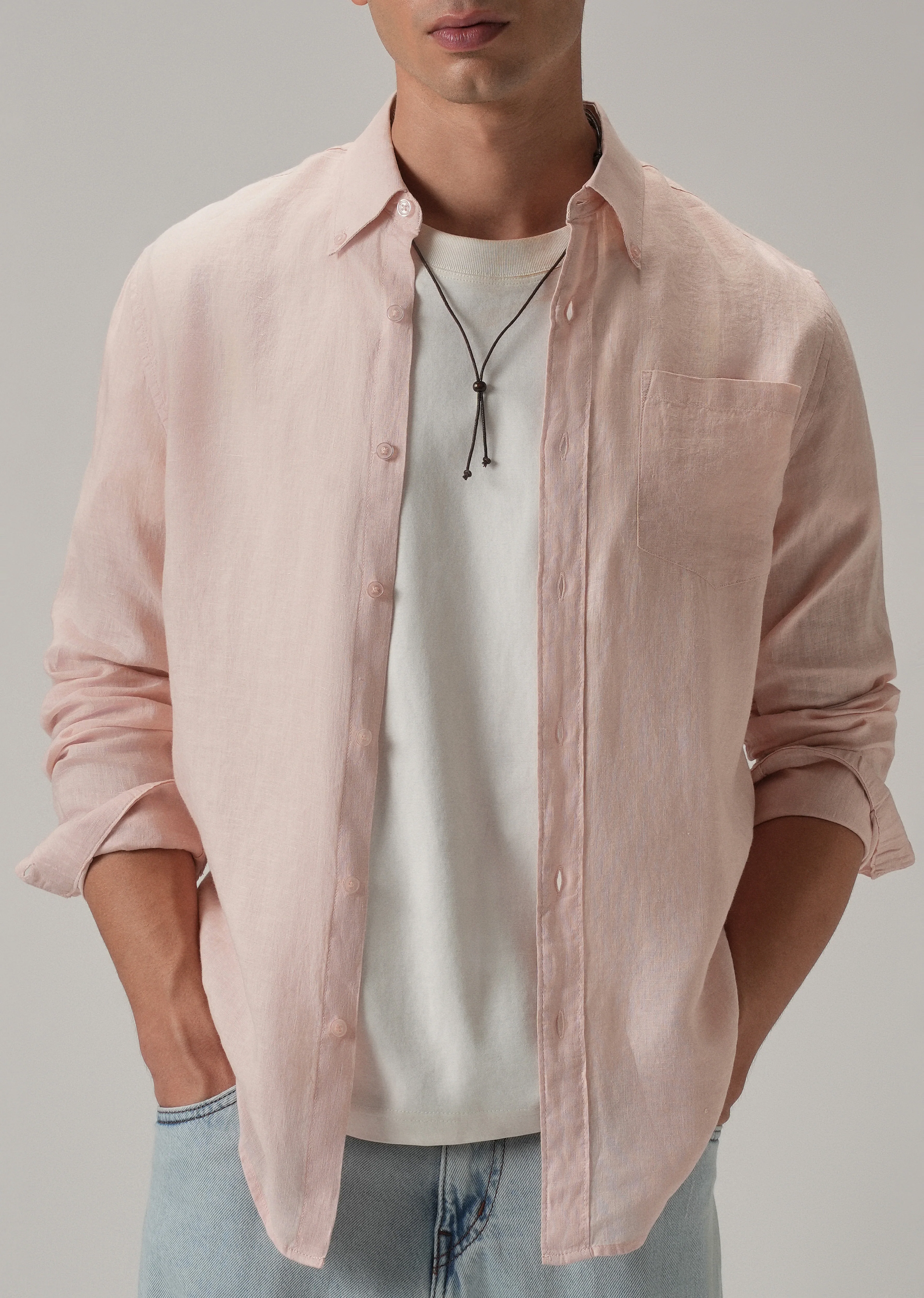 100% Pure Pink Linen Shirt - Image 7
