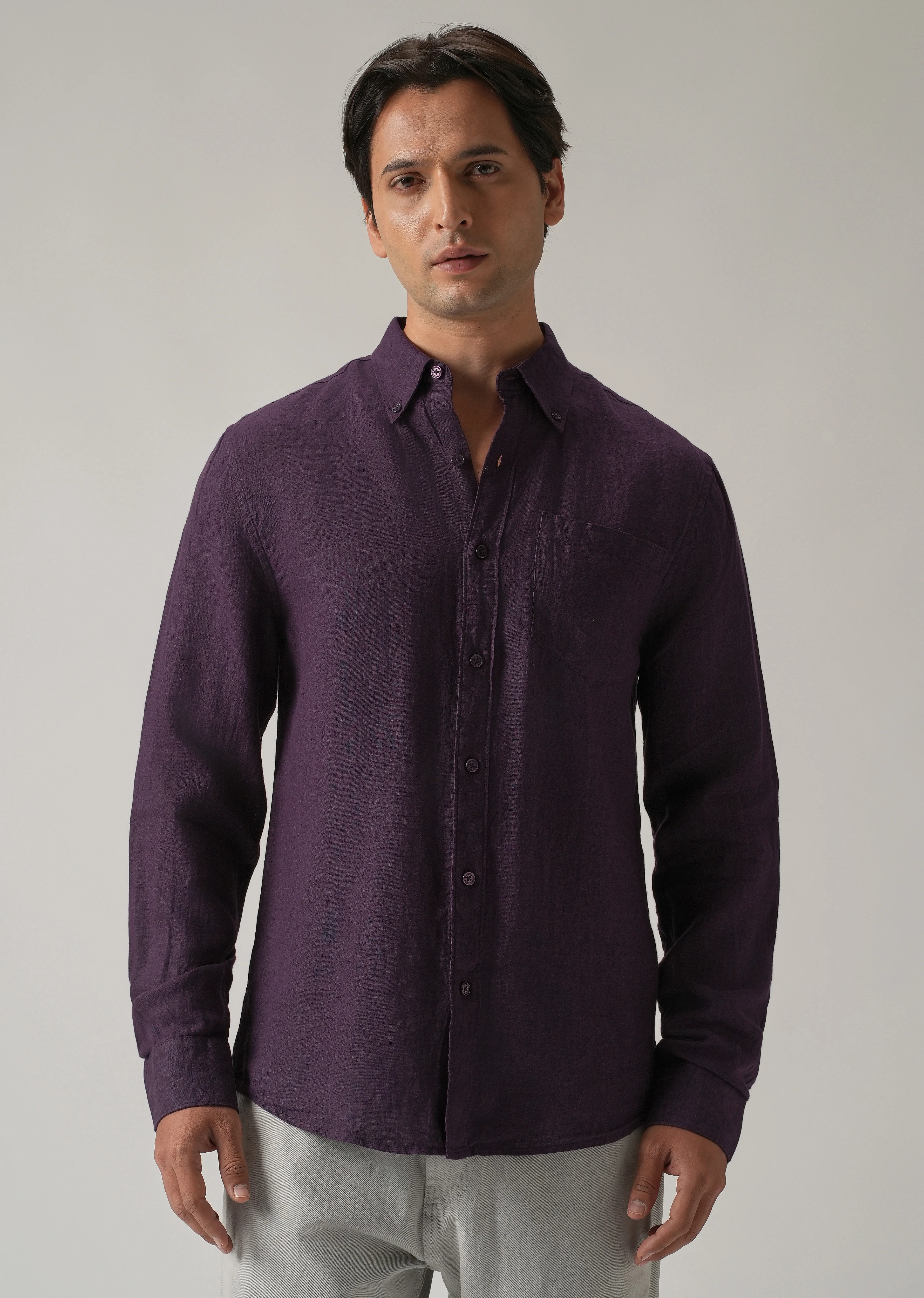 100% Pure Violet Linen Shirt - Image 4
