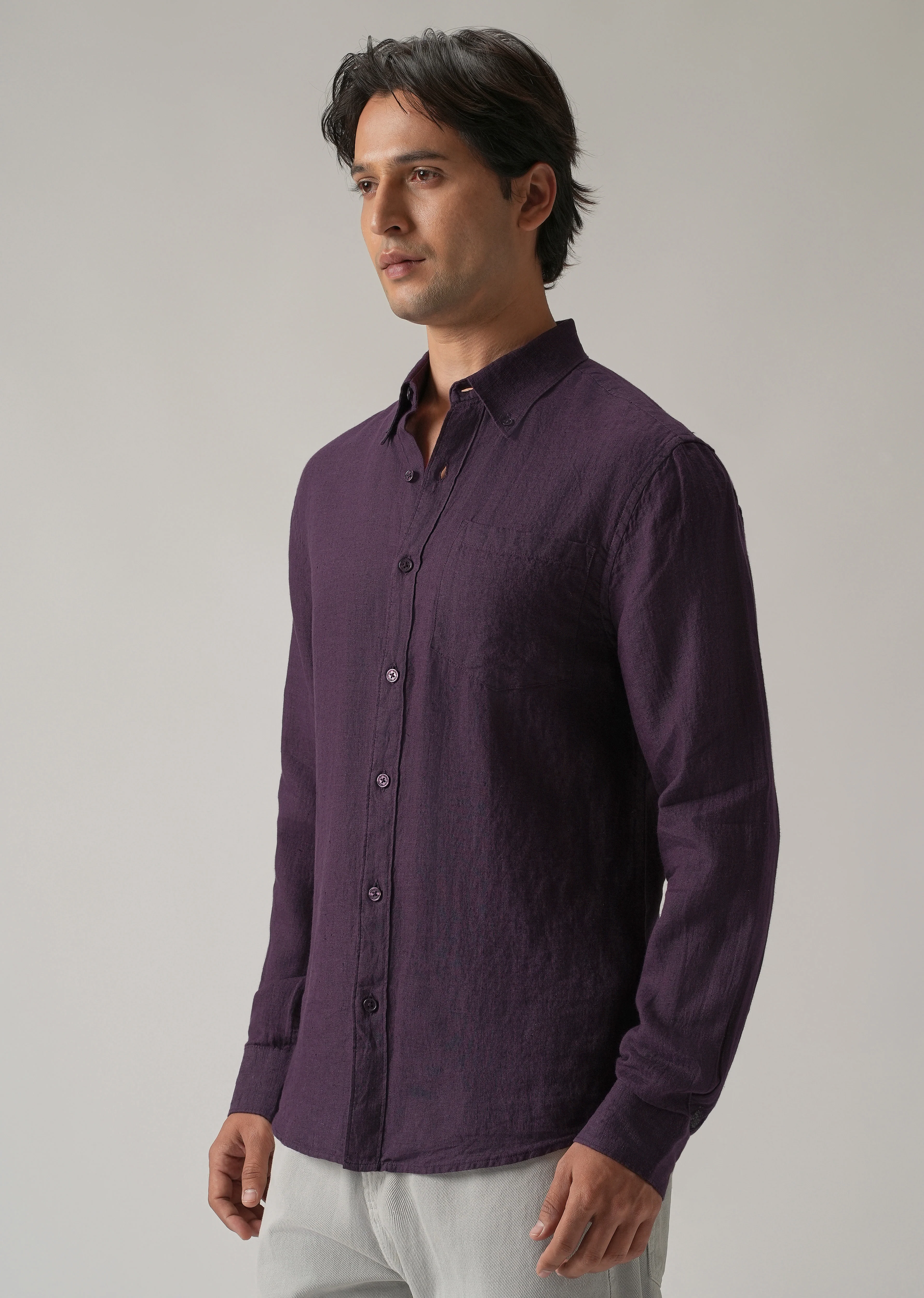100% Pure Violet Linen Shirt - Image 5