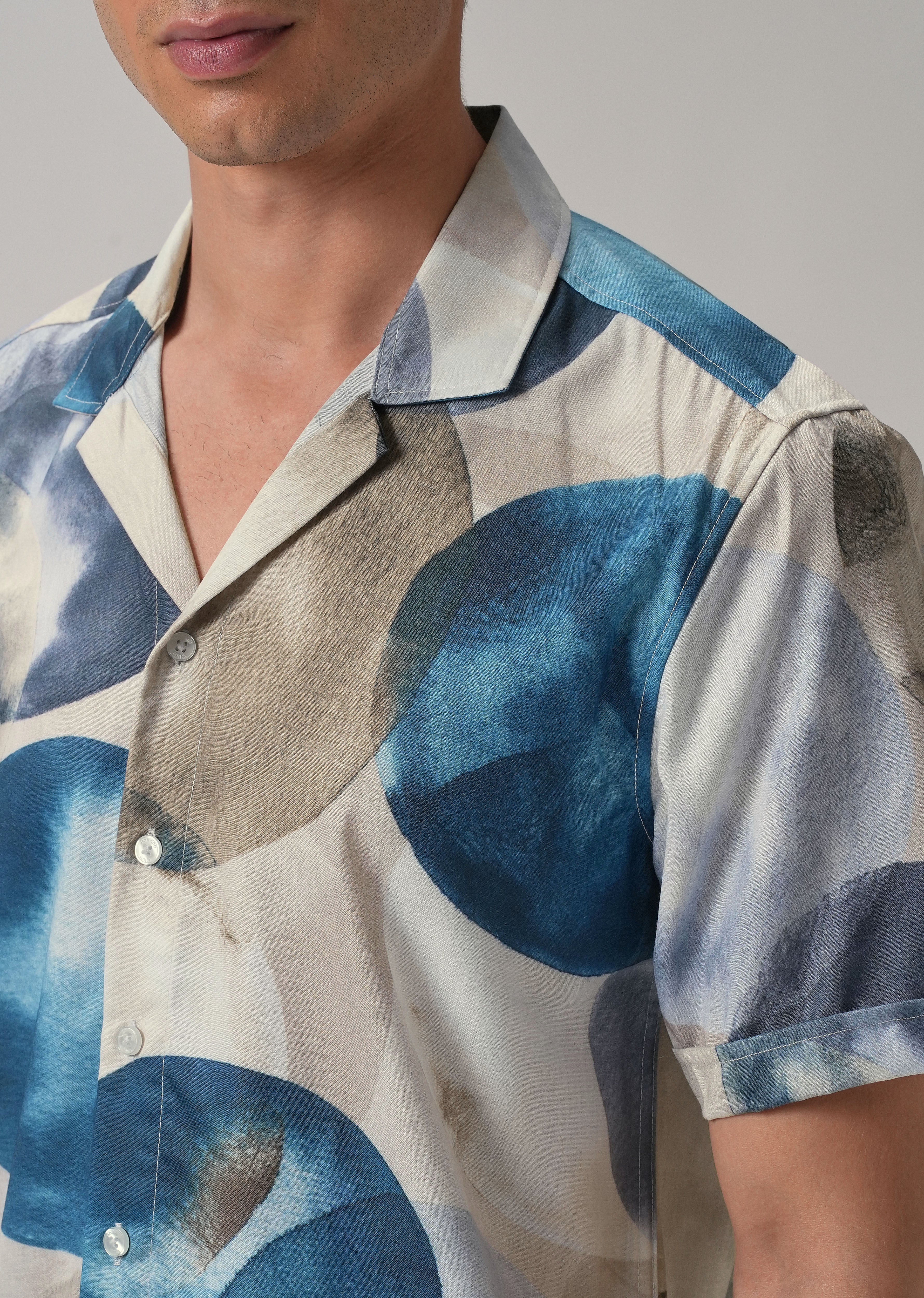 Abstract Blue Half Sleeve Shirt - Image 5