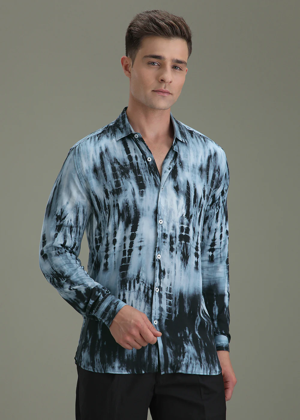 Abstract Dark Blue Printed Shirt - Image 3