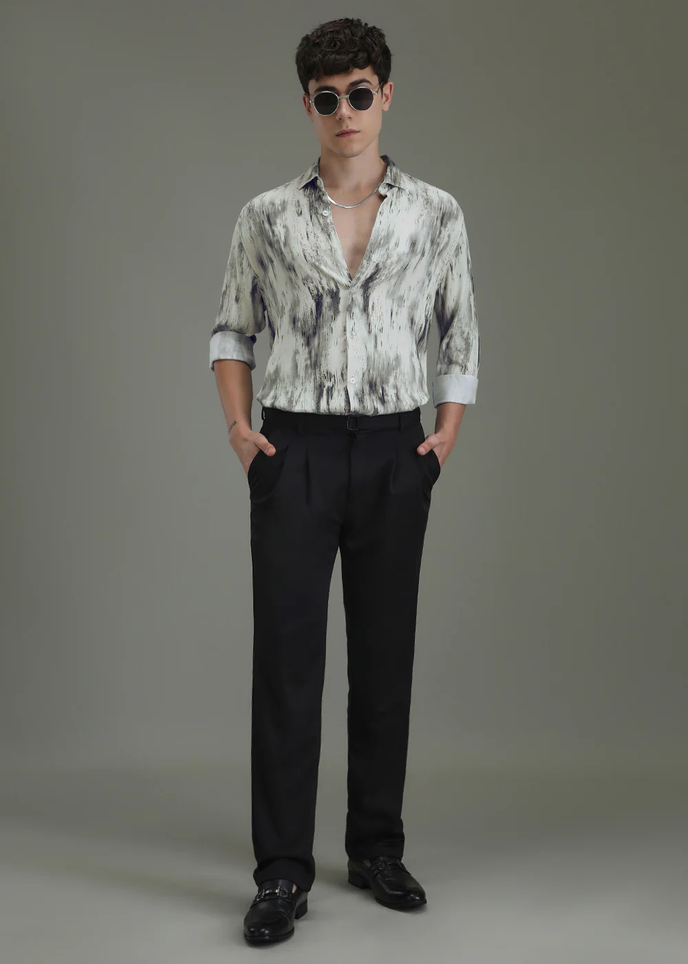 Abstract Gradient Grey Printed Shirt - Image 6