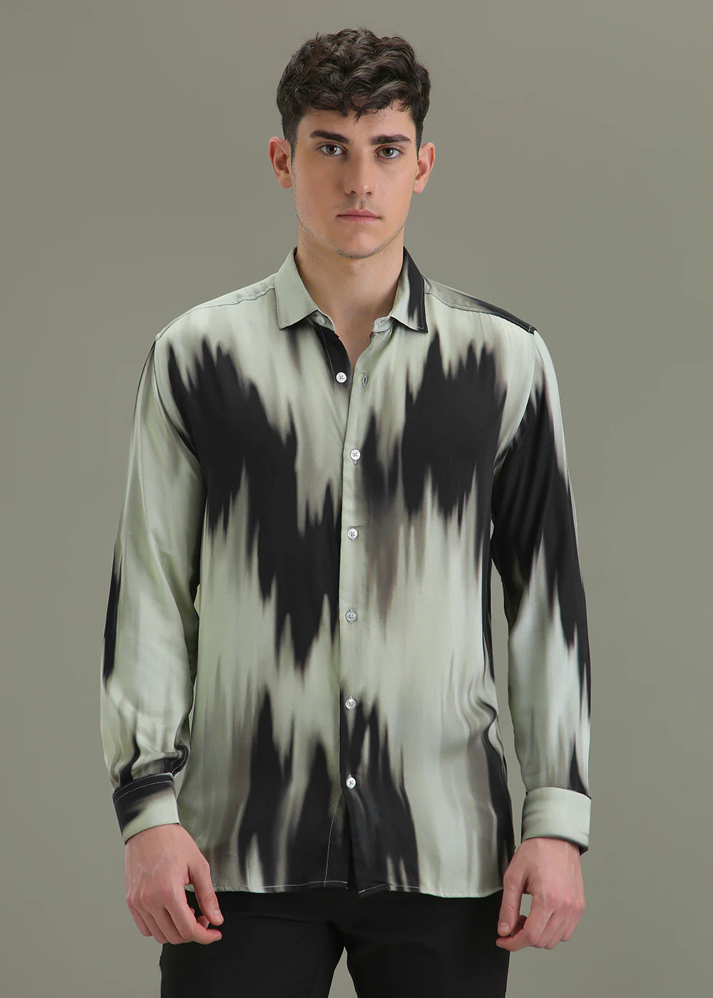 Abstract Green Printed Shirt - Image 3