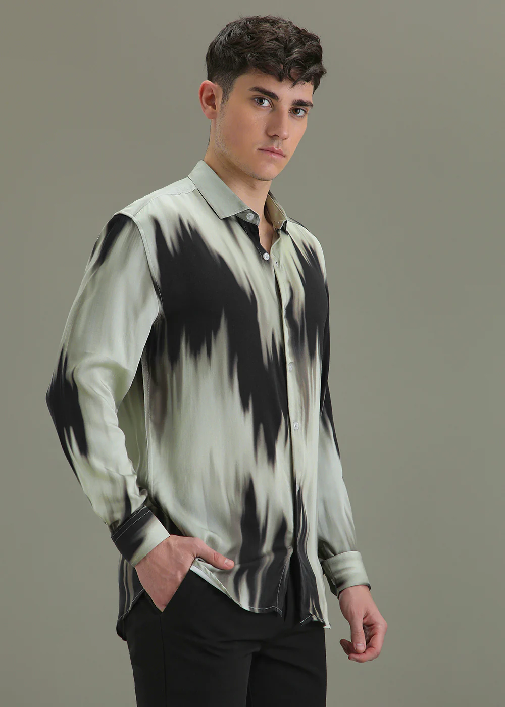Abstract Green Printed Shirt - Image 5