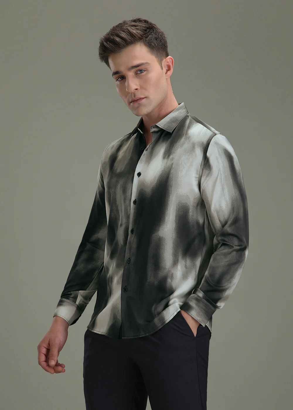 Abstract Grey Printed Shirt - Image 5