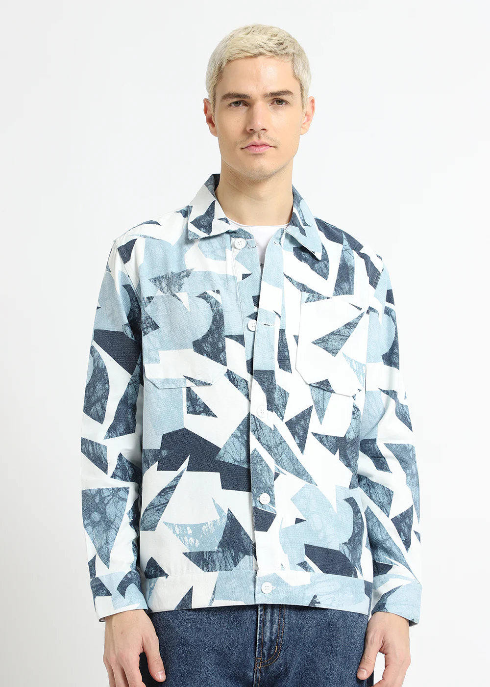 Abstract Pastel Blue Summer Jacket - Image 4