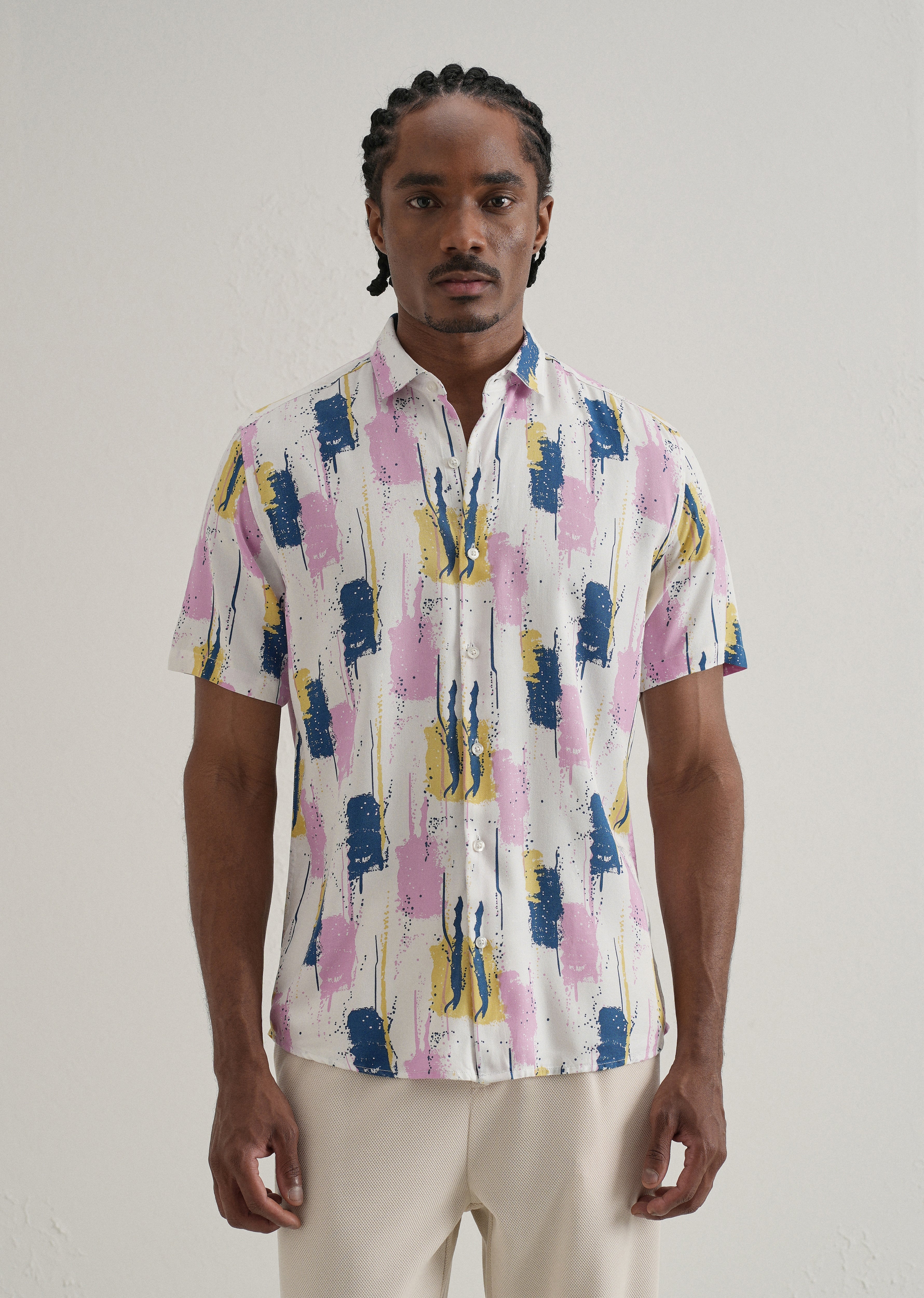Abstract Pink Print Half Sleeve Shirt - Image 3