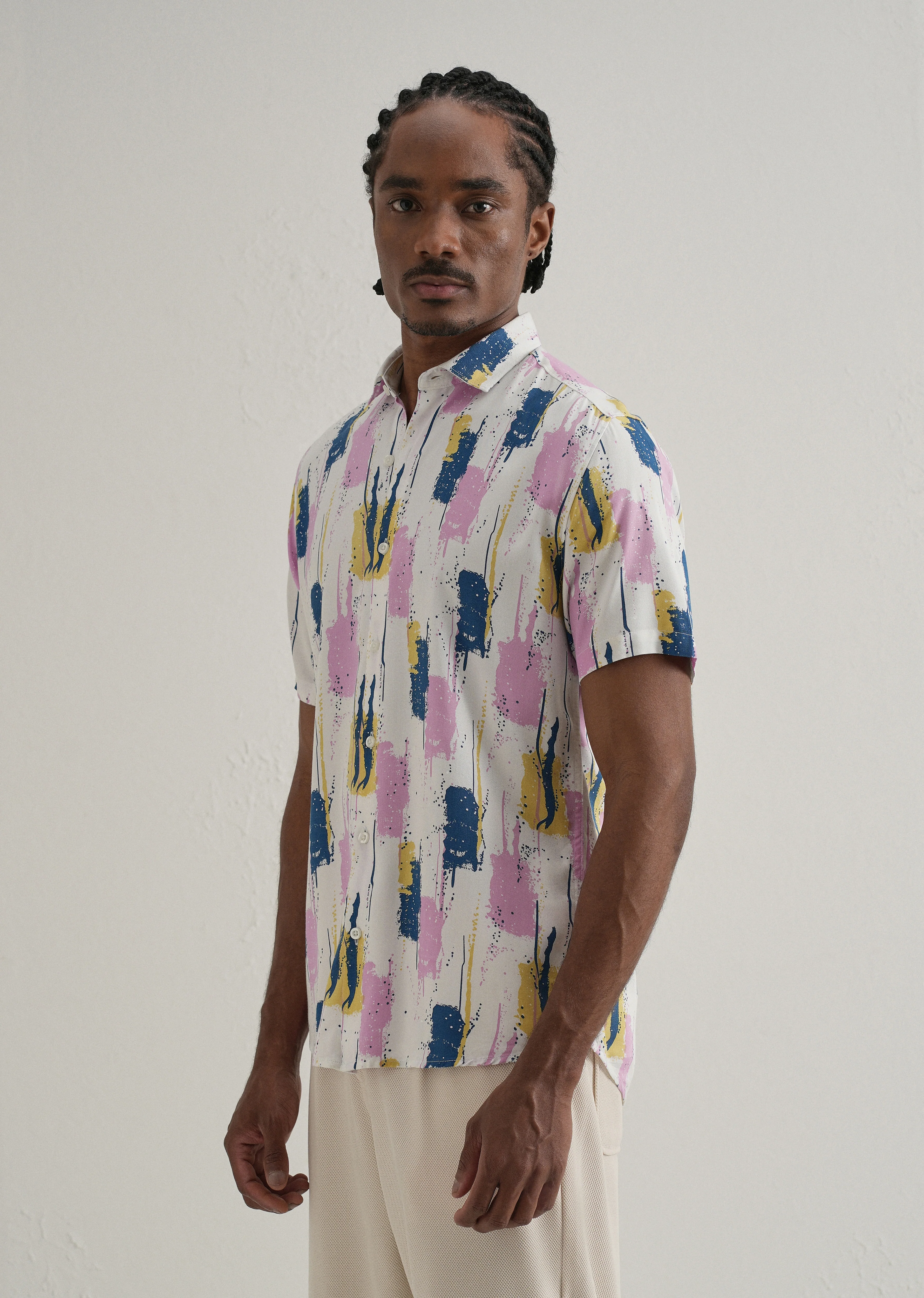 Abstract Pink Print Half Sleeve Shirt - Image 4