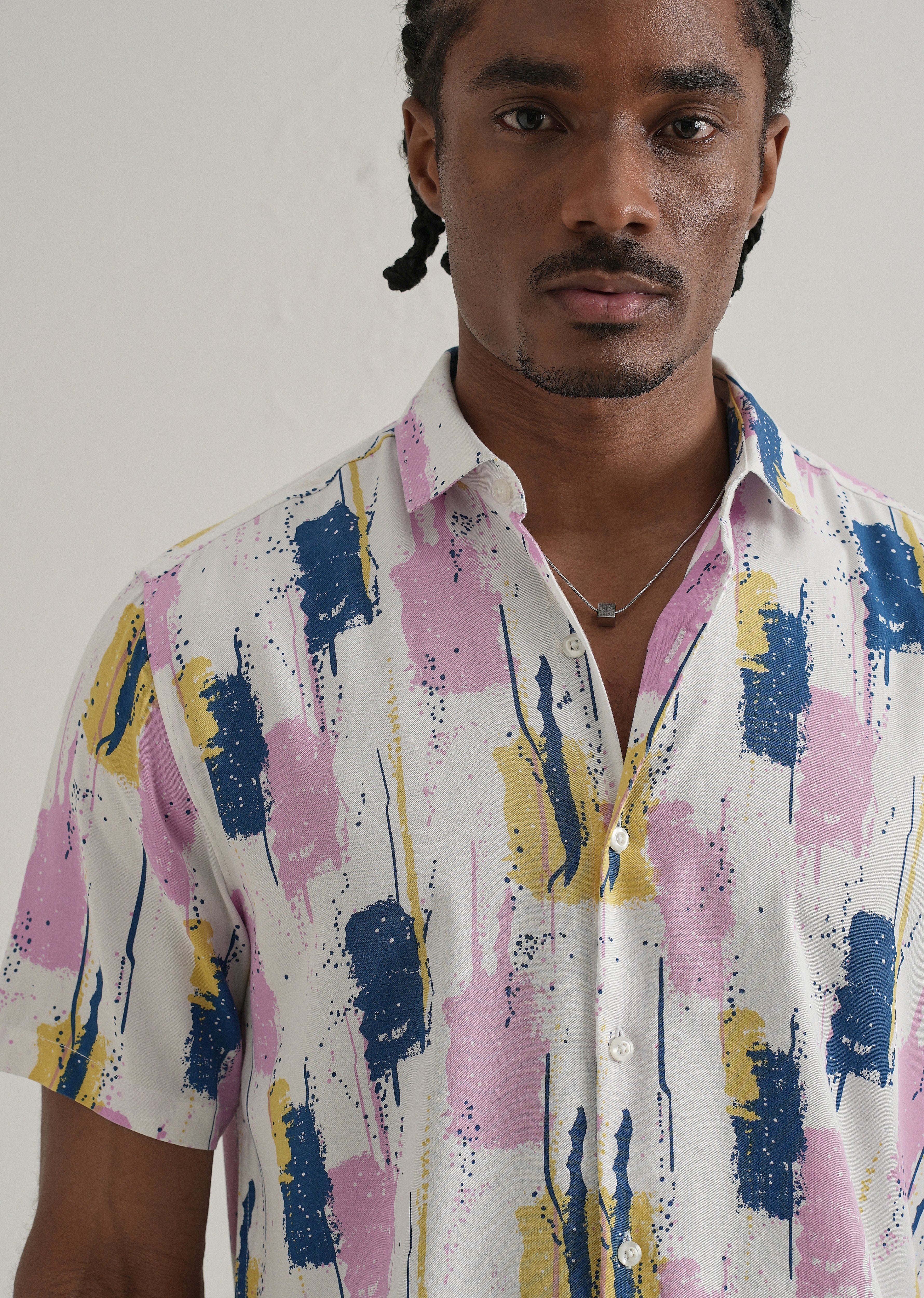 Abstract Pink Print Half Sleeve Shirt - Image 5