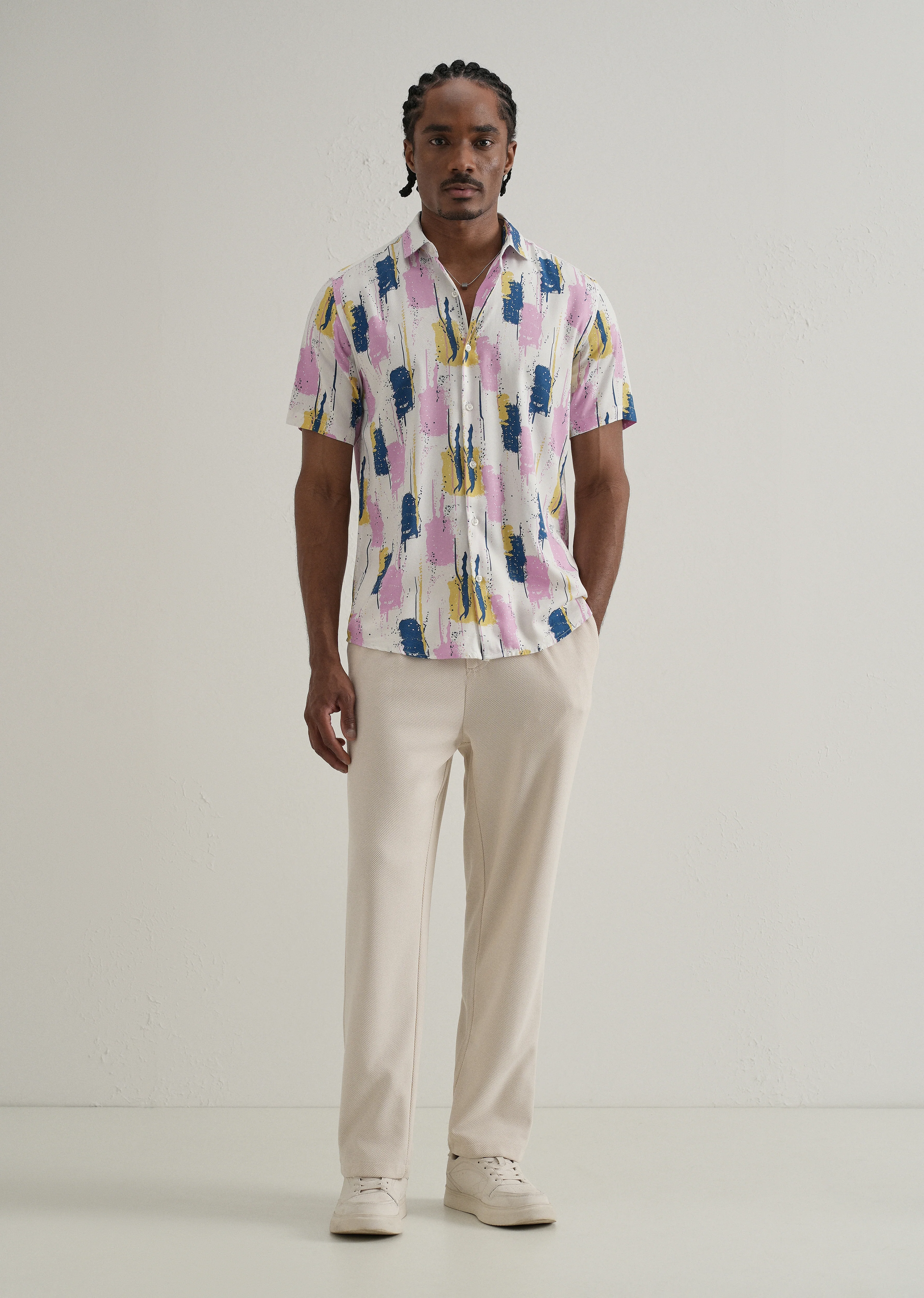 Abstract Pink Print Half Sleeve Shirt - Image 6