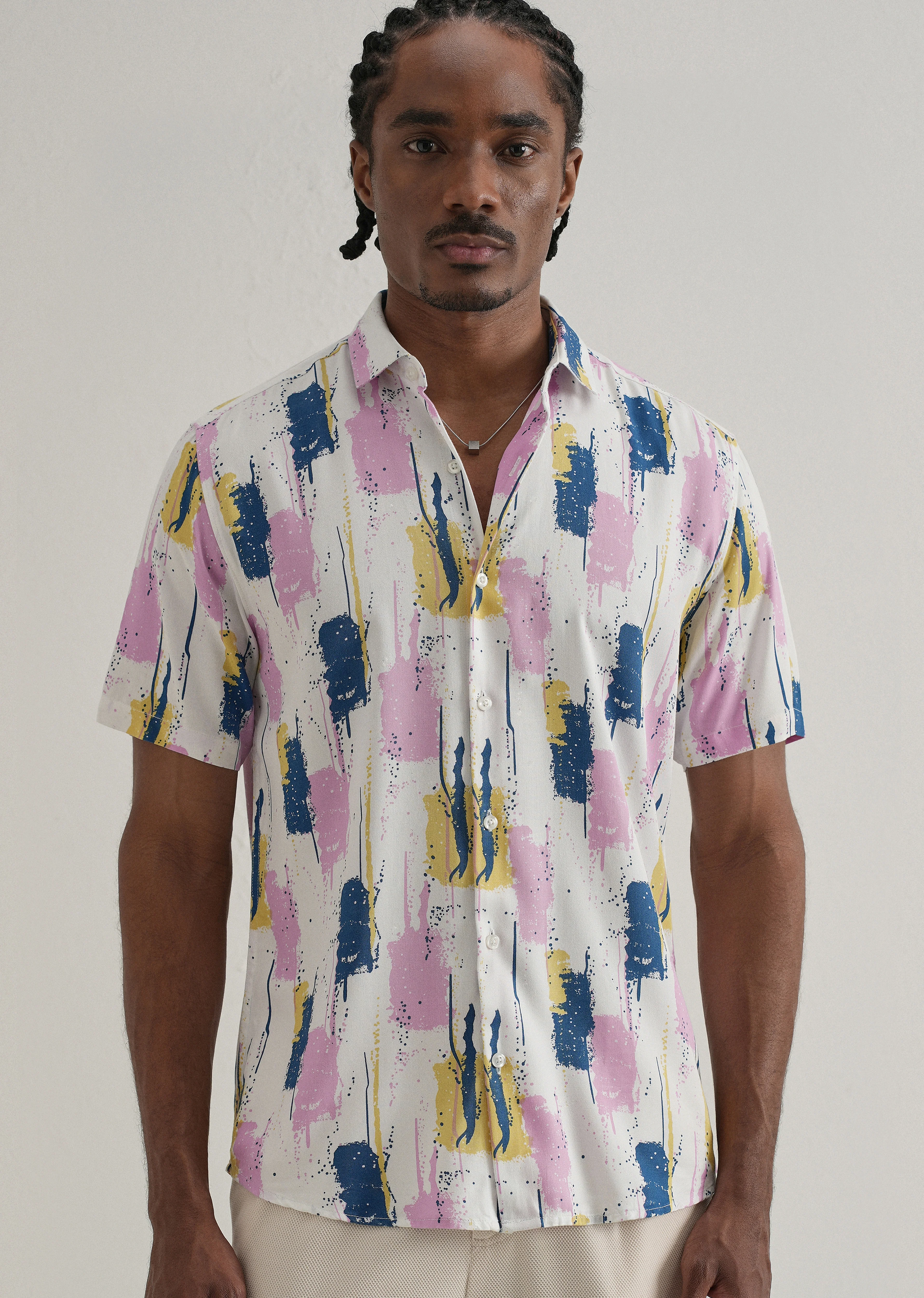 Abstract Pink Print Half Sleeve Shirt - Image 7