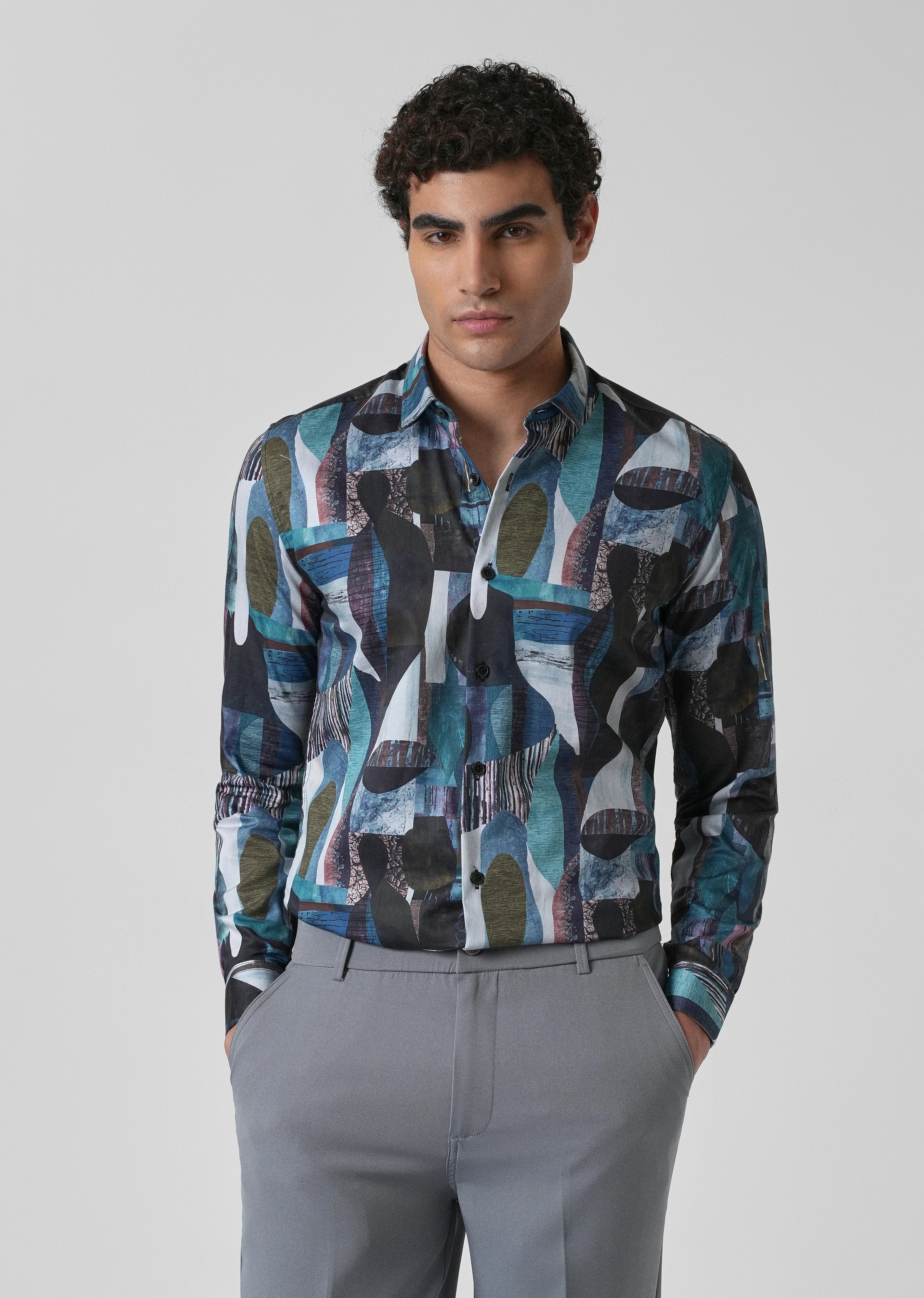 Blue Abstract Print Shirt - Image 2