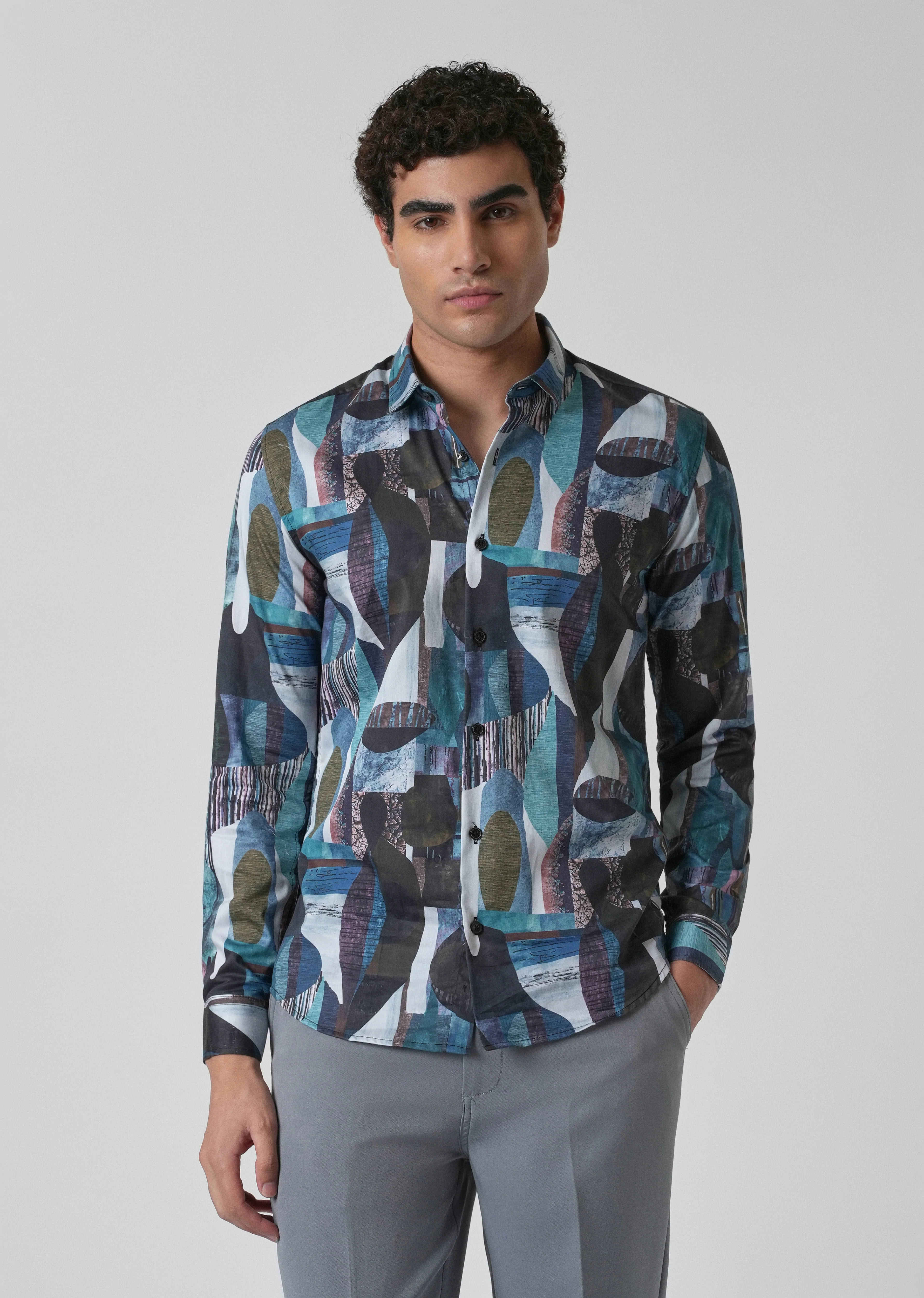 Blue Abstract Print Shirt - Image 4