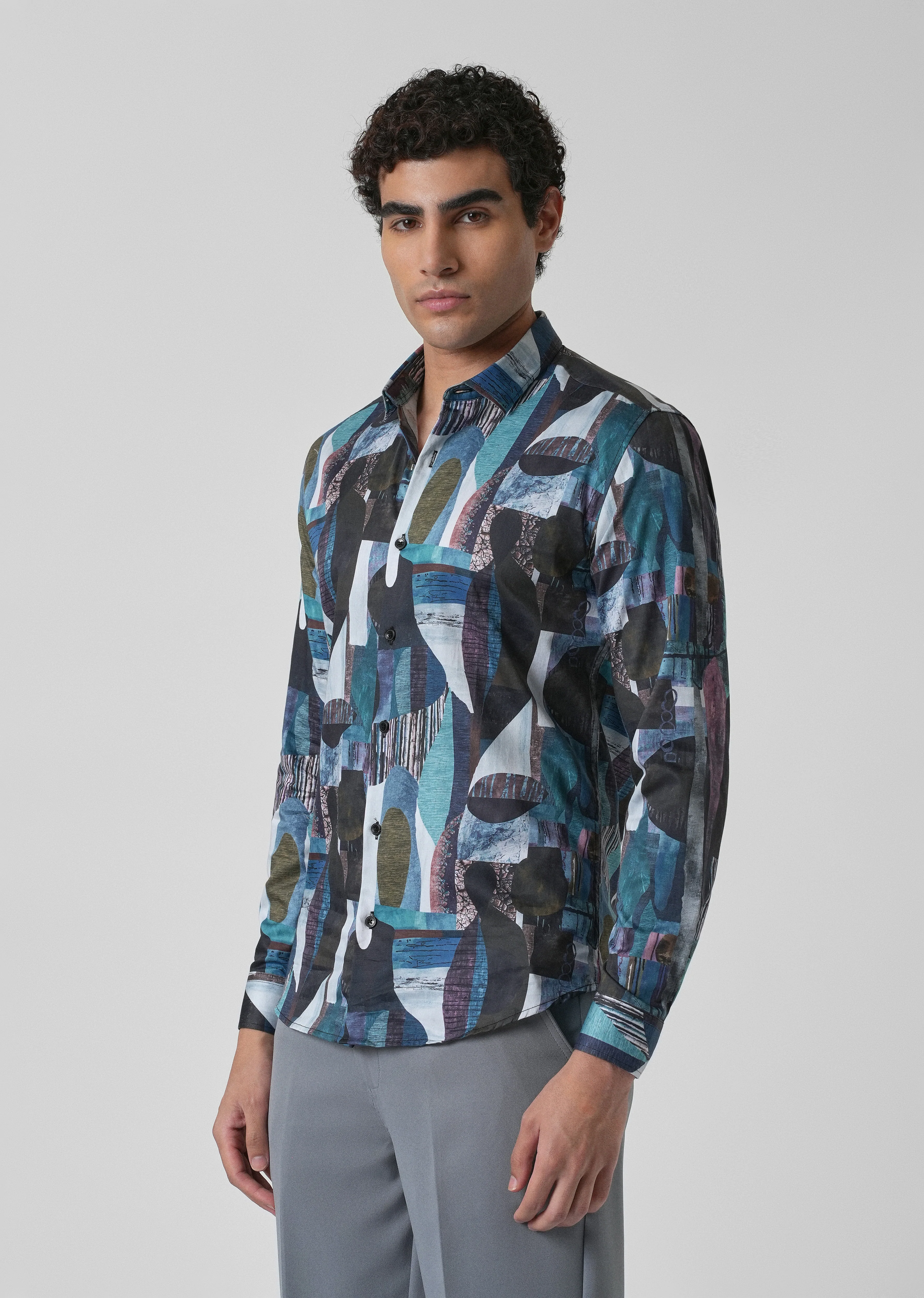 Blue Abstract Print Shirt - Image 5