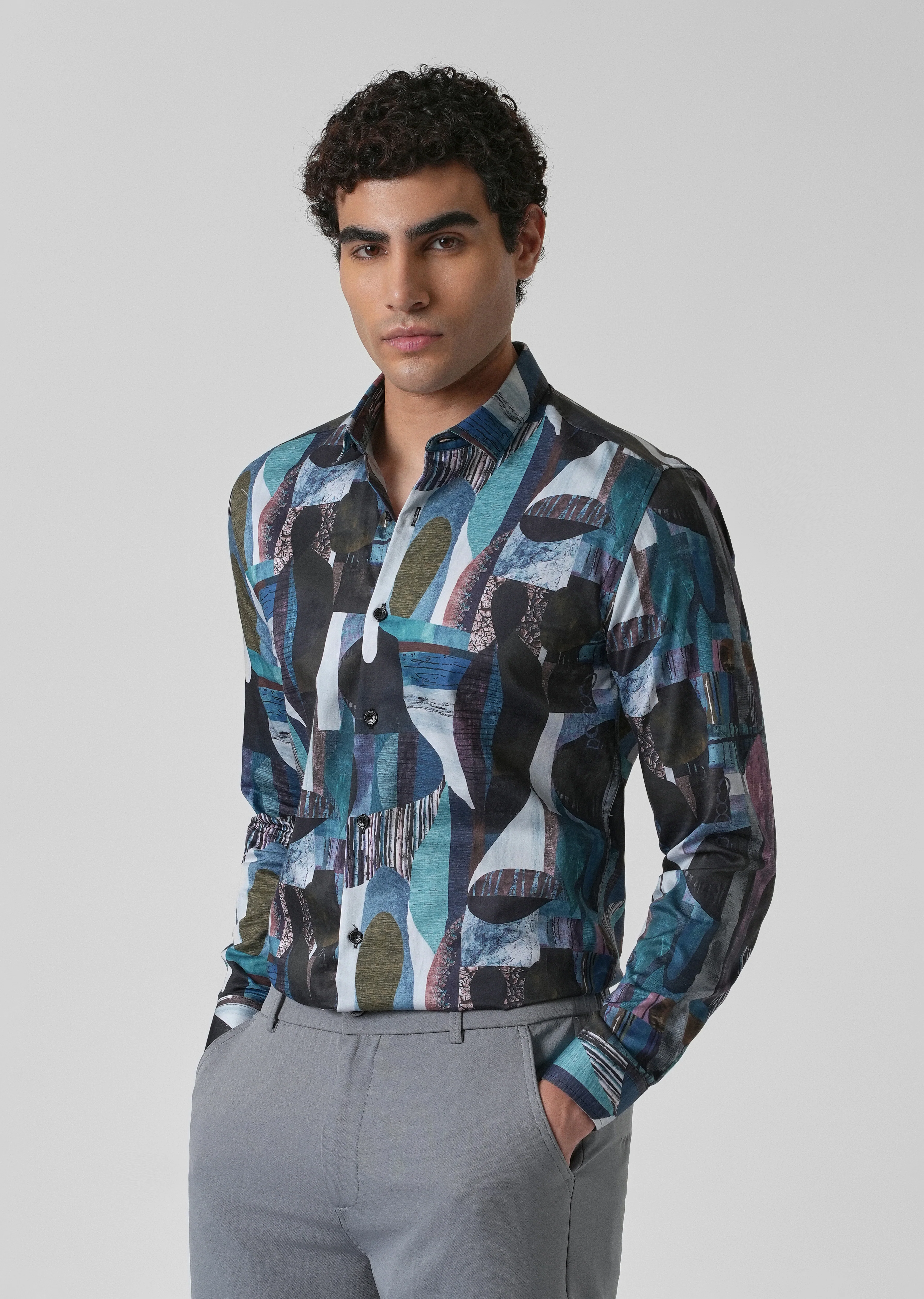 Blue Abstract Print Shirt - Image 7