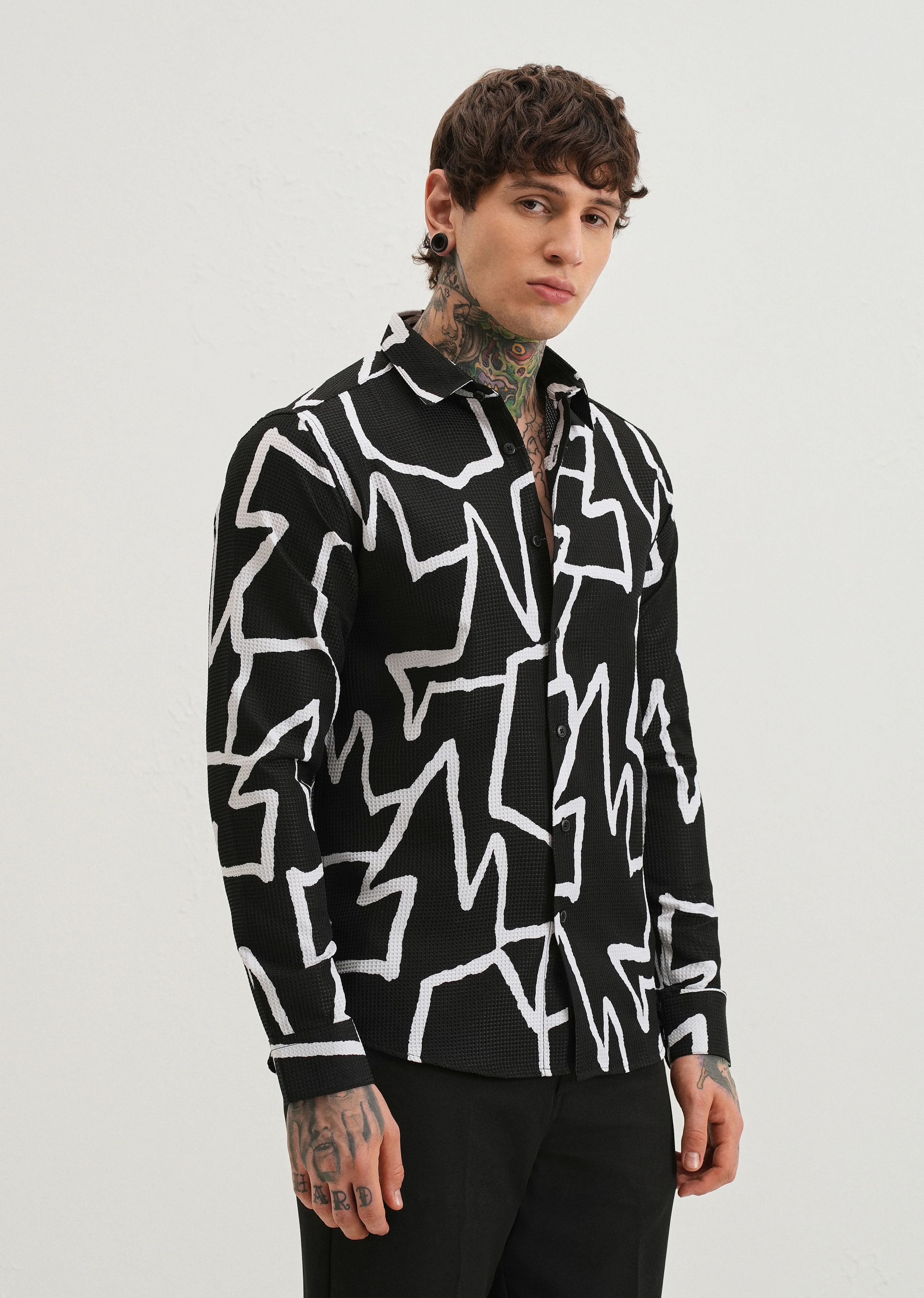 Angular Waffle Dobby Black Shirt - Image 4