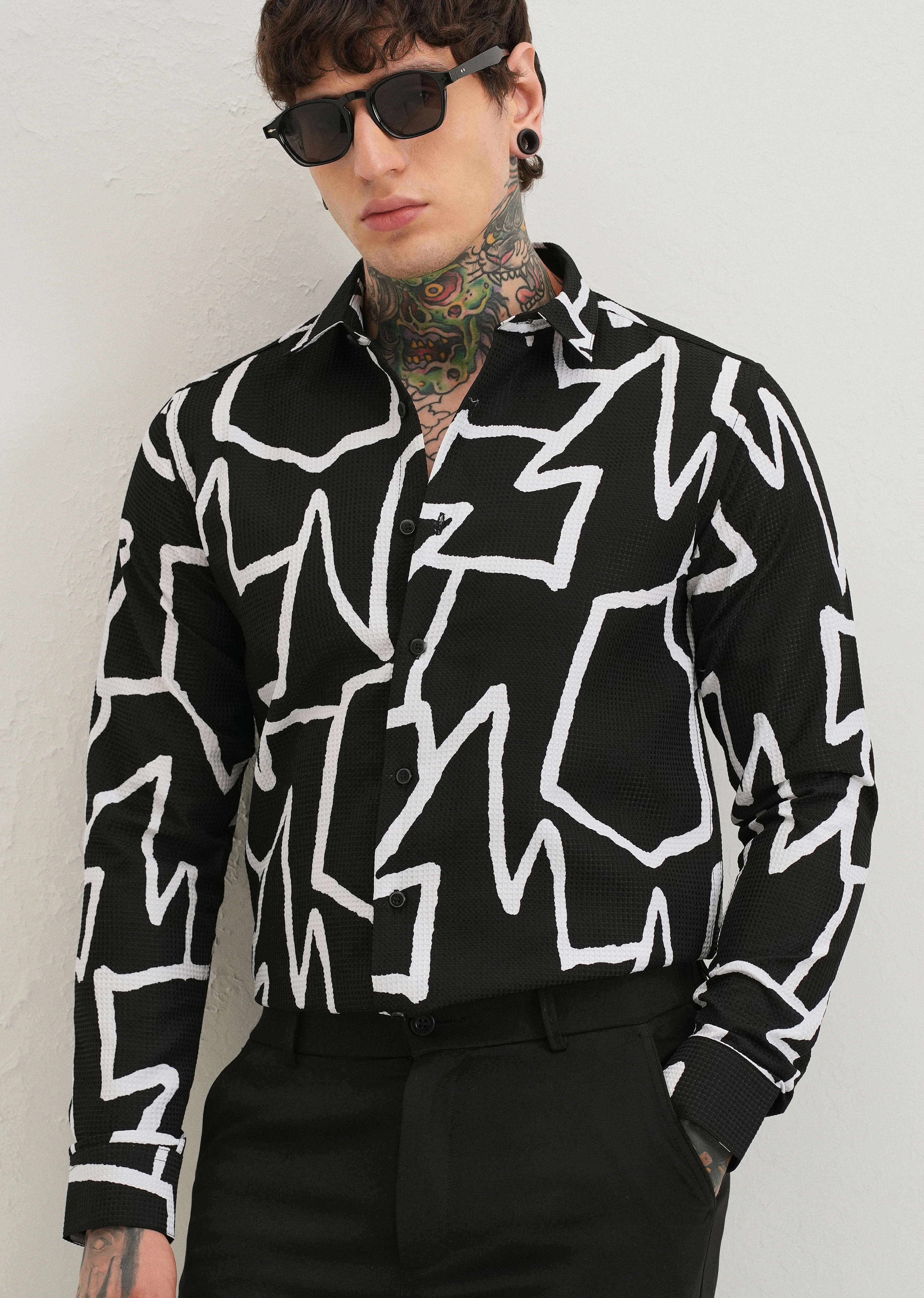 Angular Waffle Dobby Black Shirt - Image 7