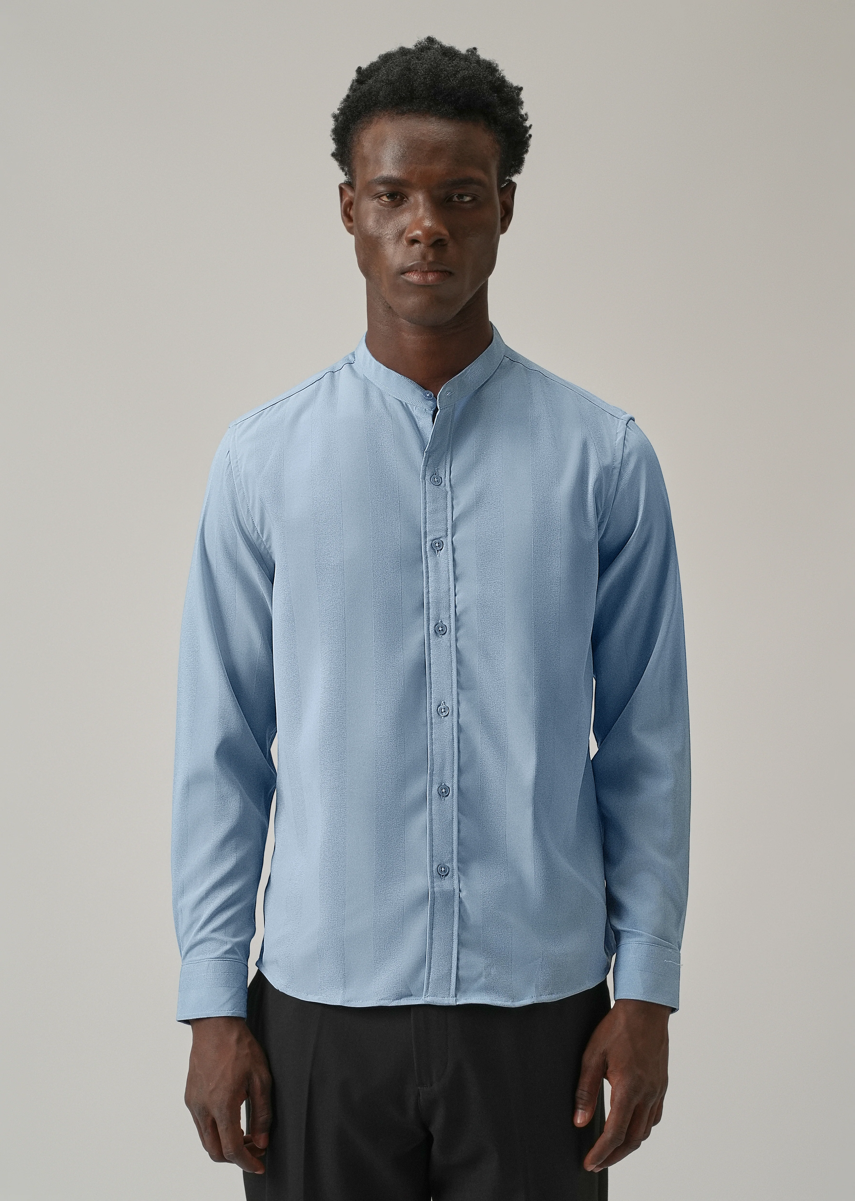 Aqua Blue Plain Shein Patterned Shirt - Image 3