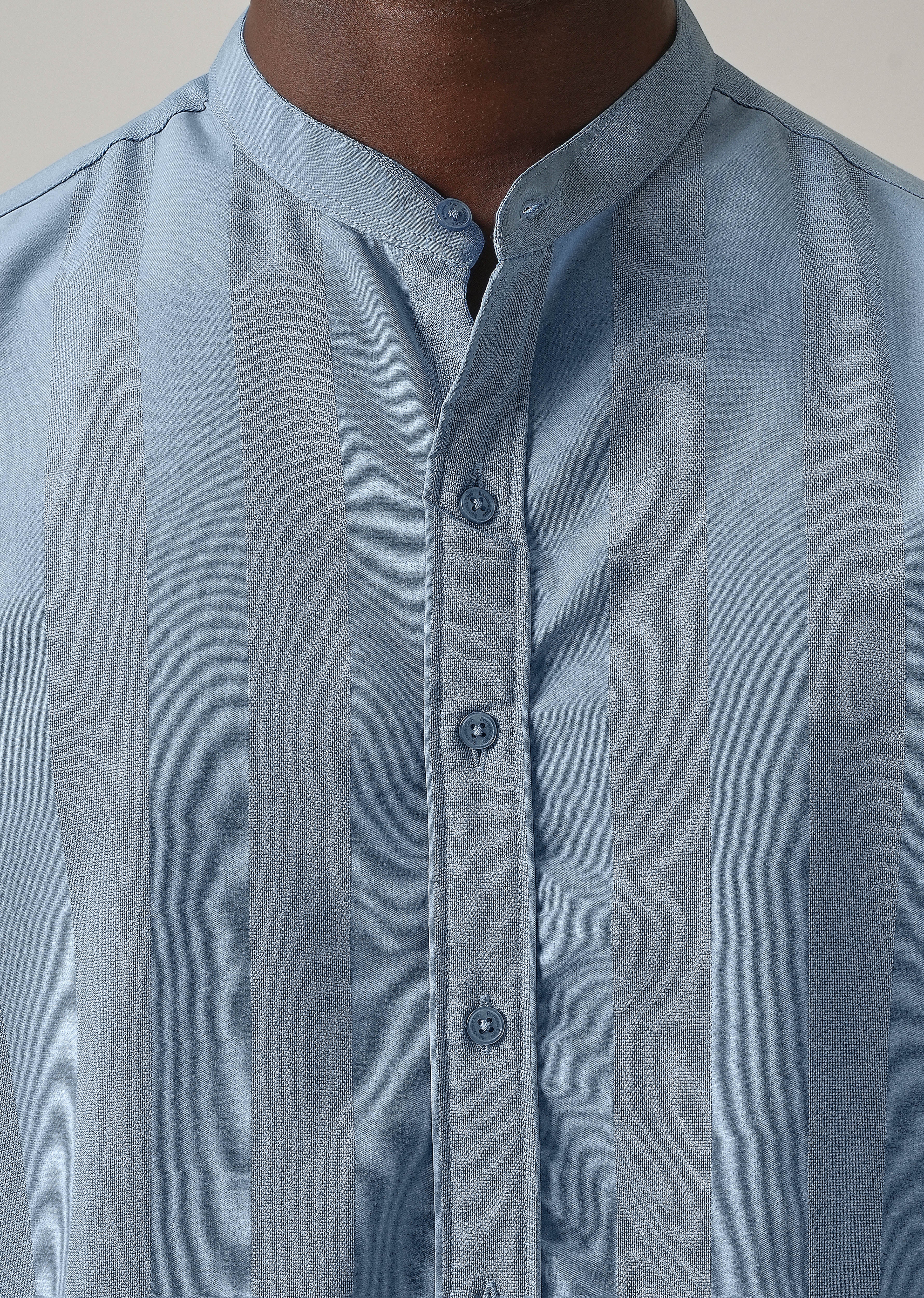 Aqua Blue Plain Shein Patterned Shirt - Image 5