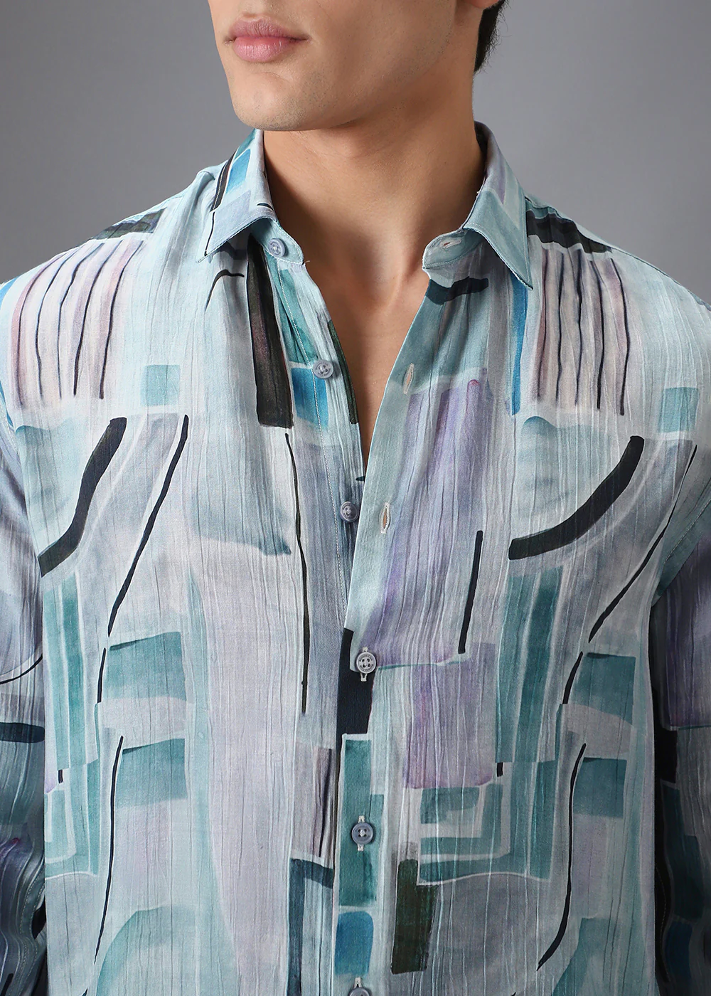 Aqua Crushed Printed Shirt - Image 2