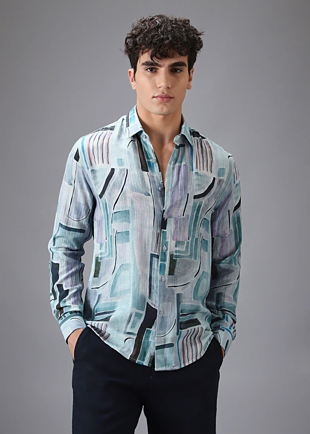 Aqua Crushed Printed Shirt - Image 3