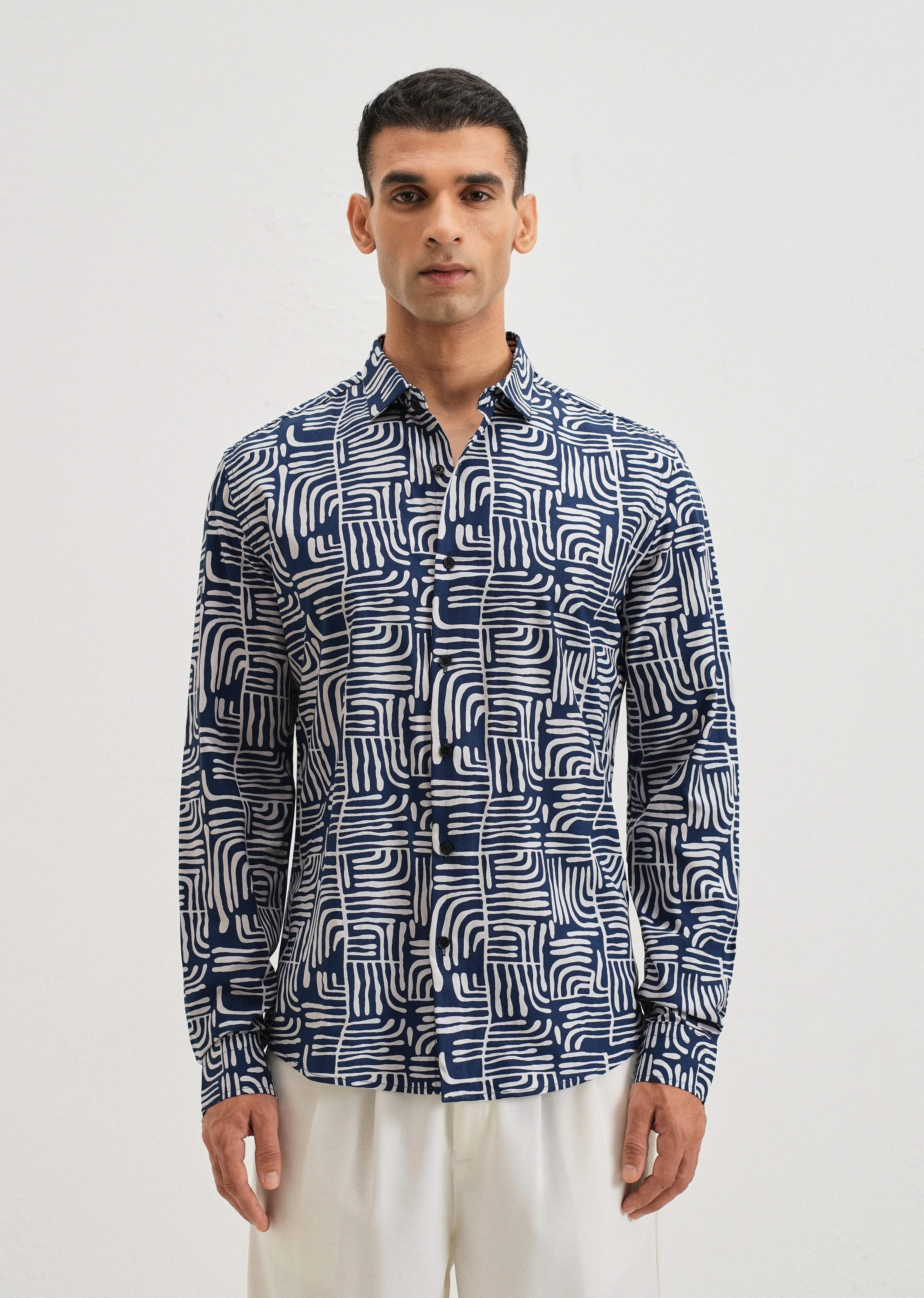Art Deco Blue Printed Shirt - Image 3