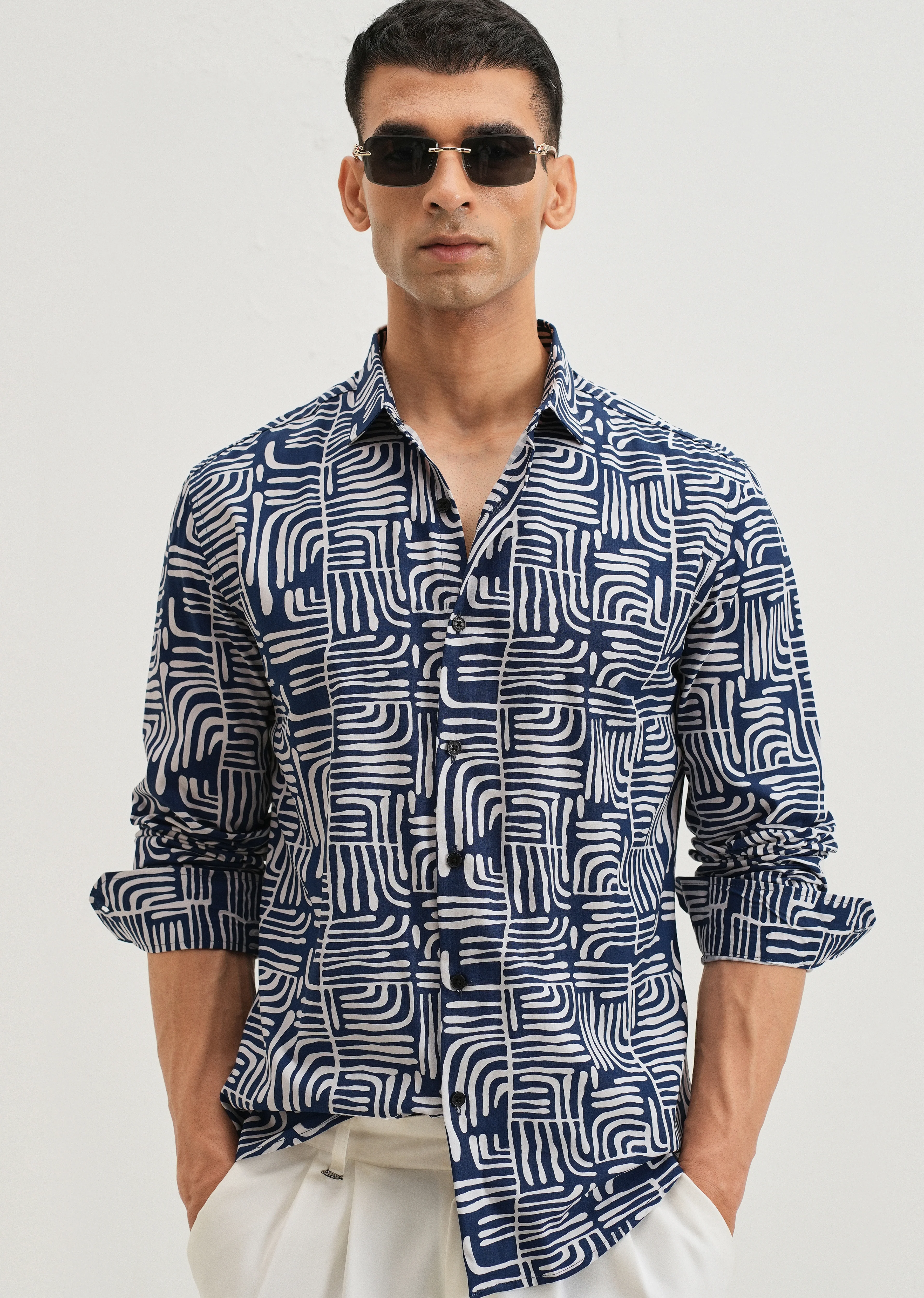 Art Deco Blue Printed Shirt - Image 7