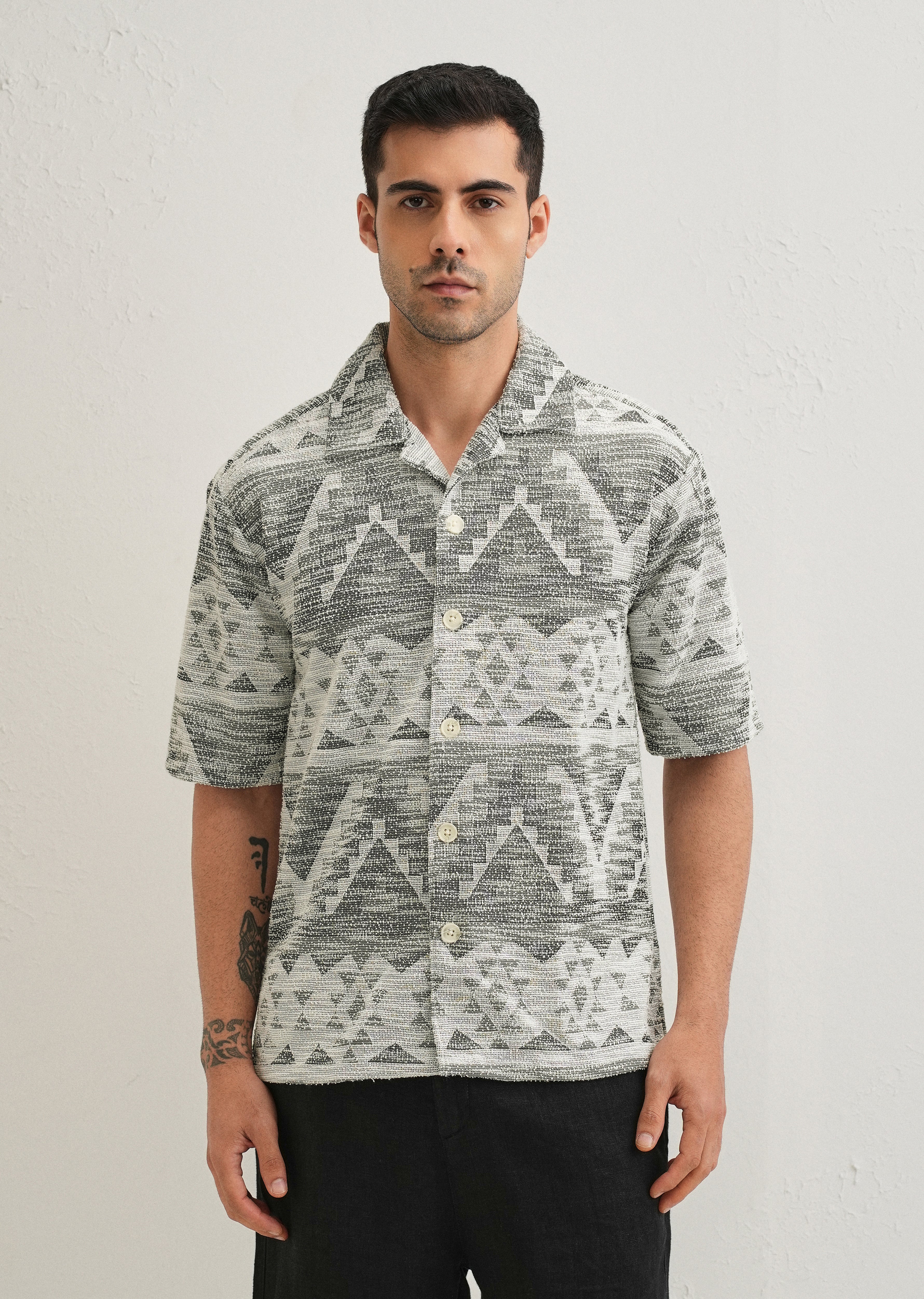 Ash Black Jacquard Knitted Shirt - Image 3