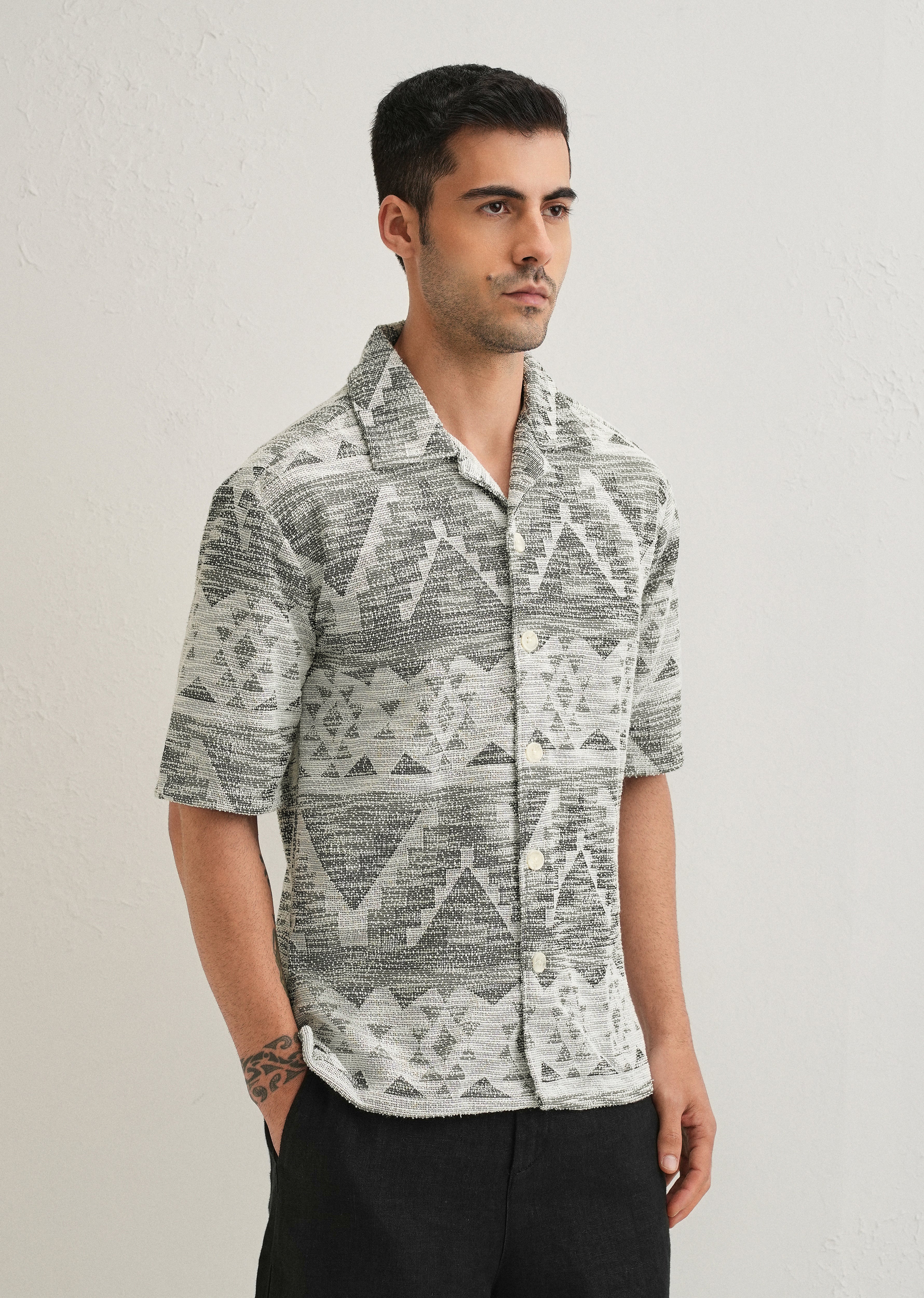 Ash Black Jacquard Knitted Shirt - Image 4