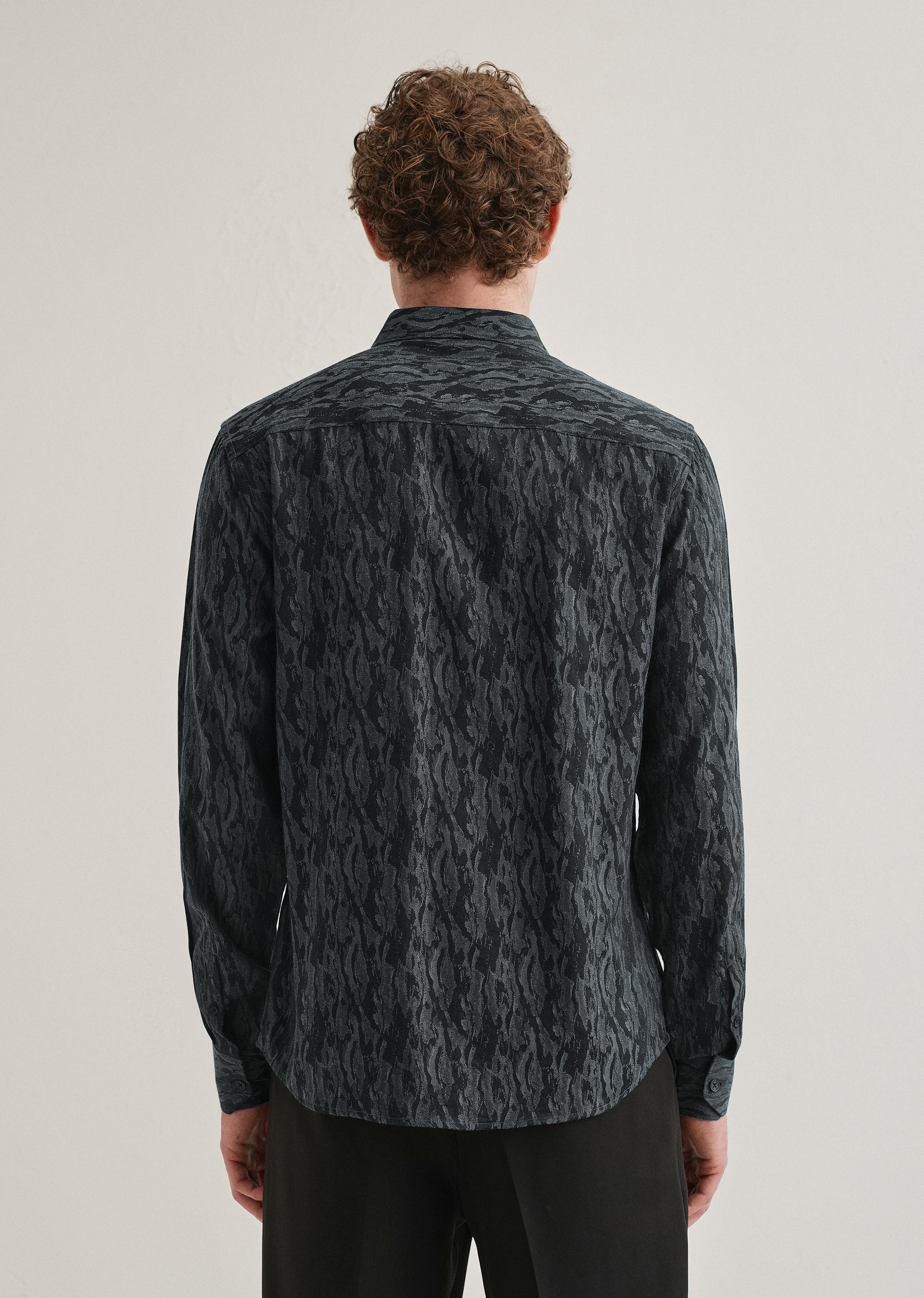 Ash Blue Abstract Jacquard Shirt - Image 3