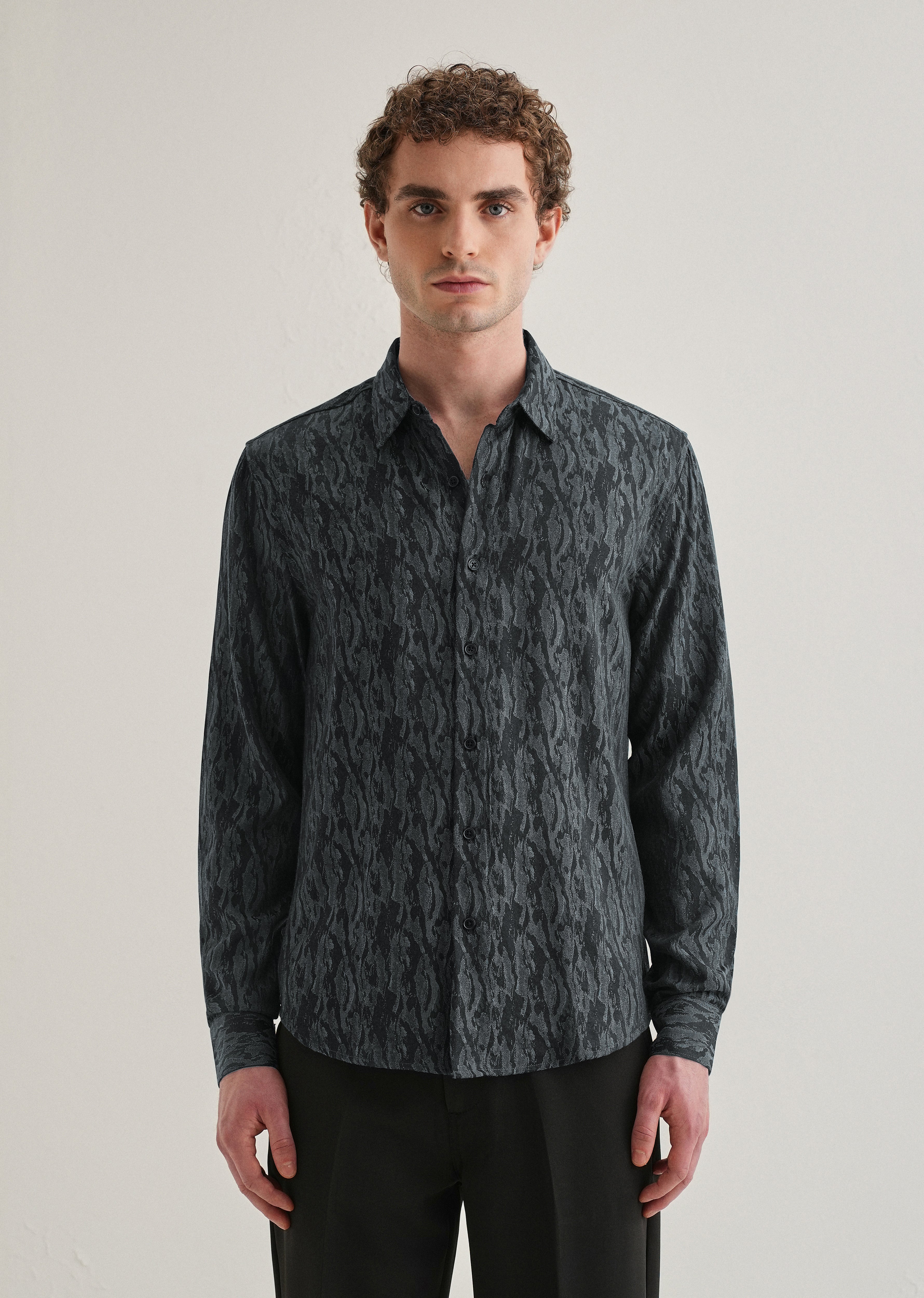Ash Blue Abstract Jacquard Shirt - Image 4