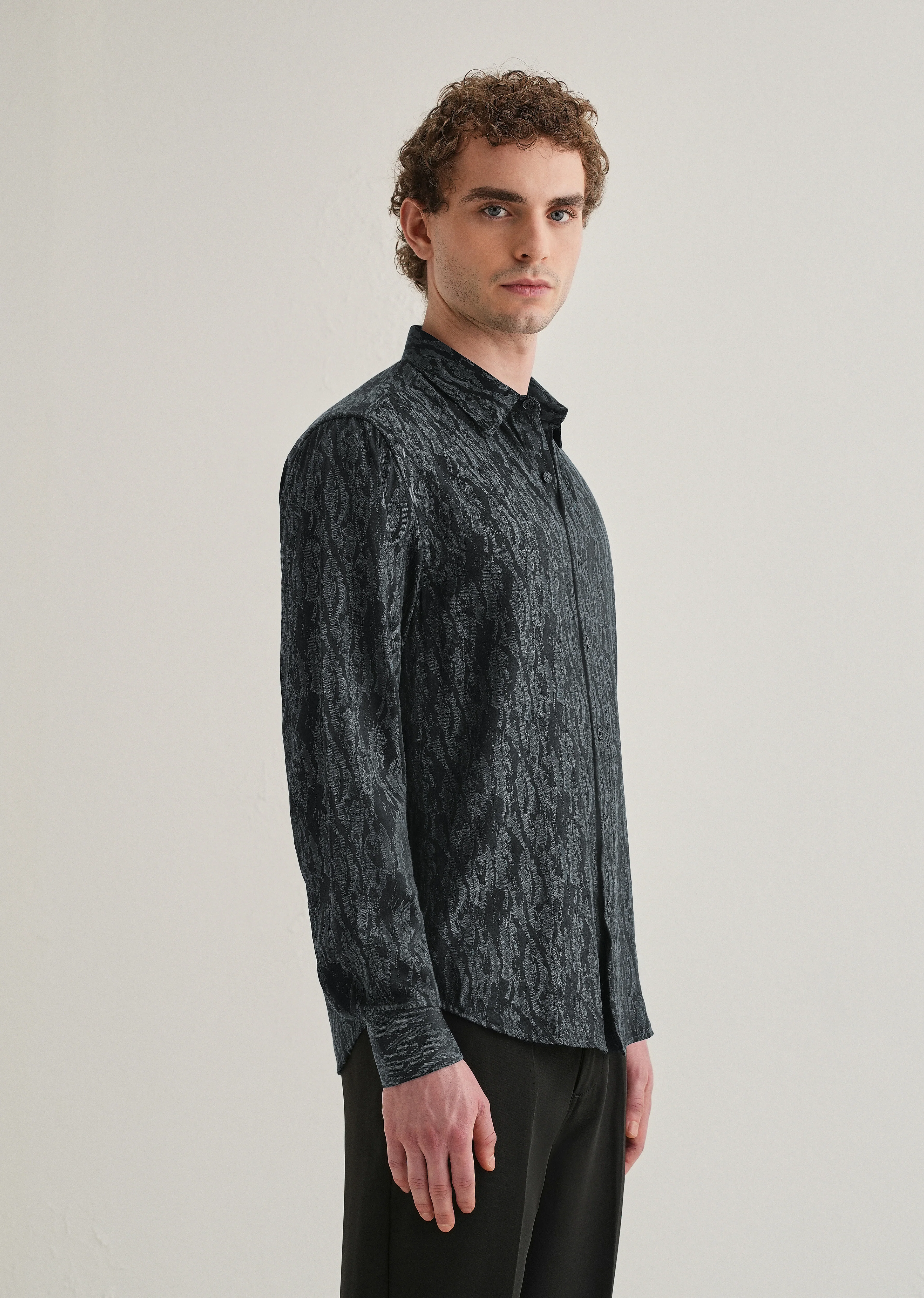 Ash Blue Abstract Jacquard Shirt - Image 5