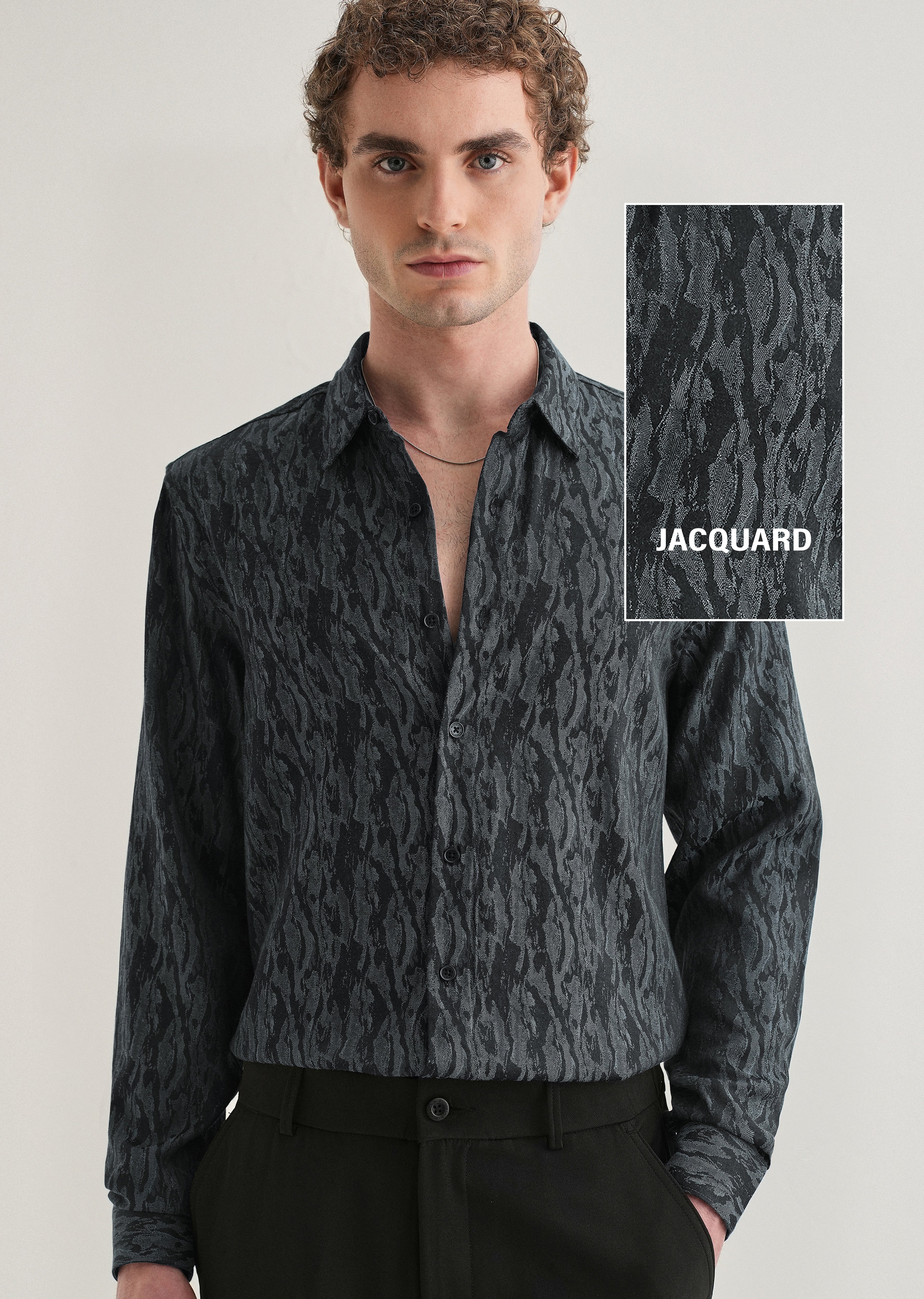 Ash Blue Abstract Jacquard Shirt - Image 7