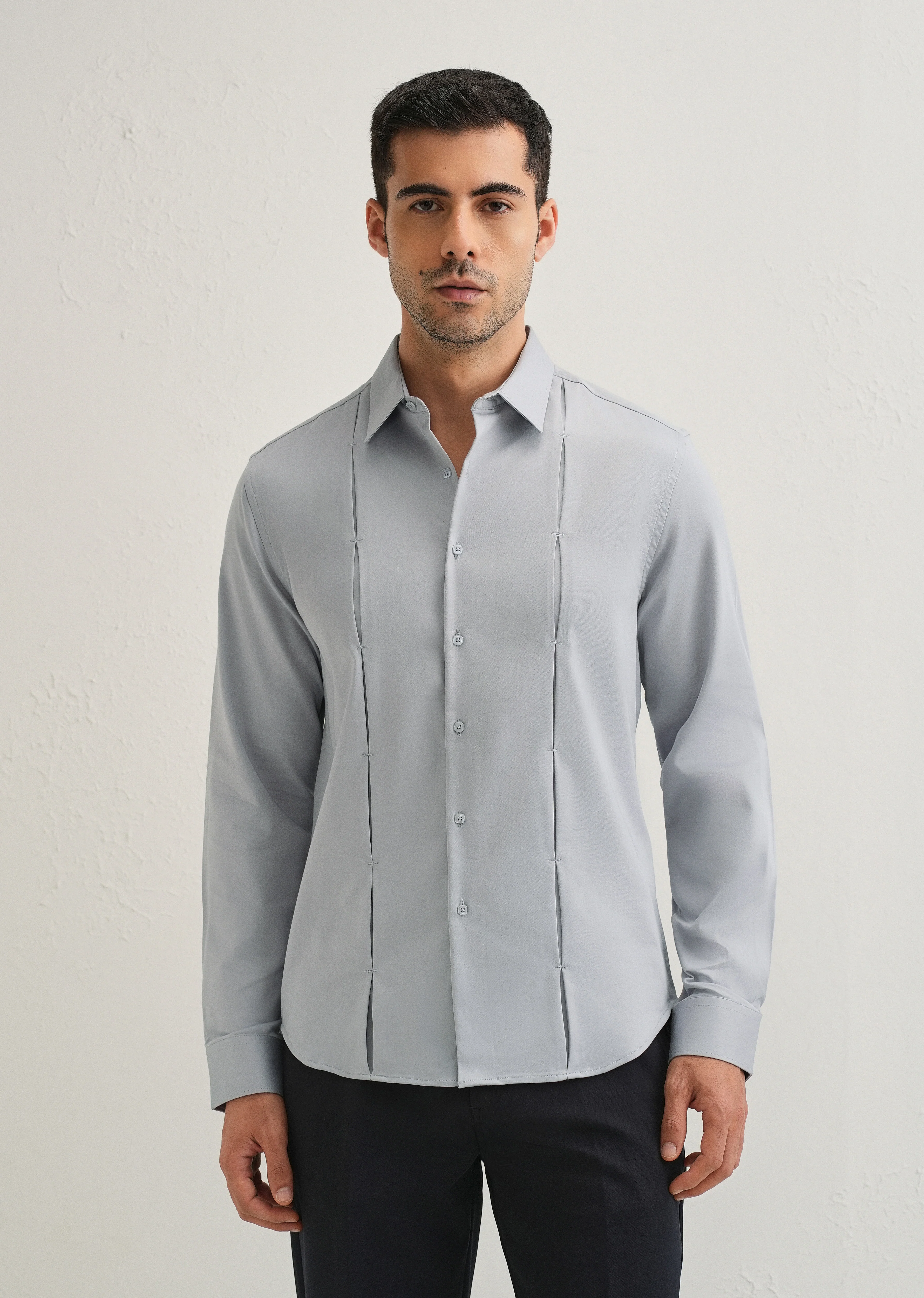 Ash Grey Front Panel Open Pleat Shirt - Image 3
