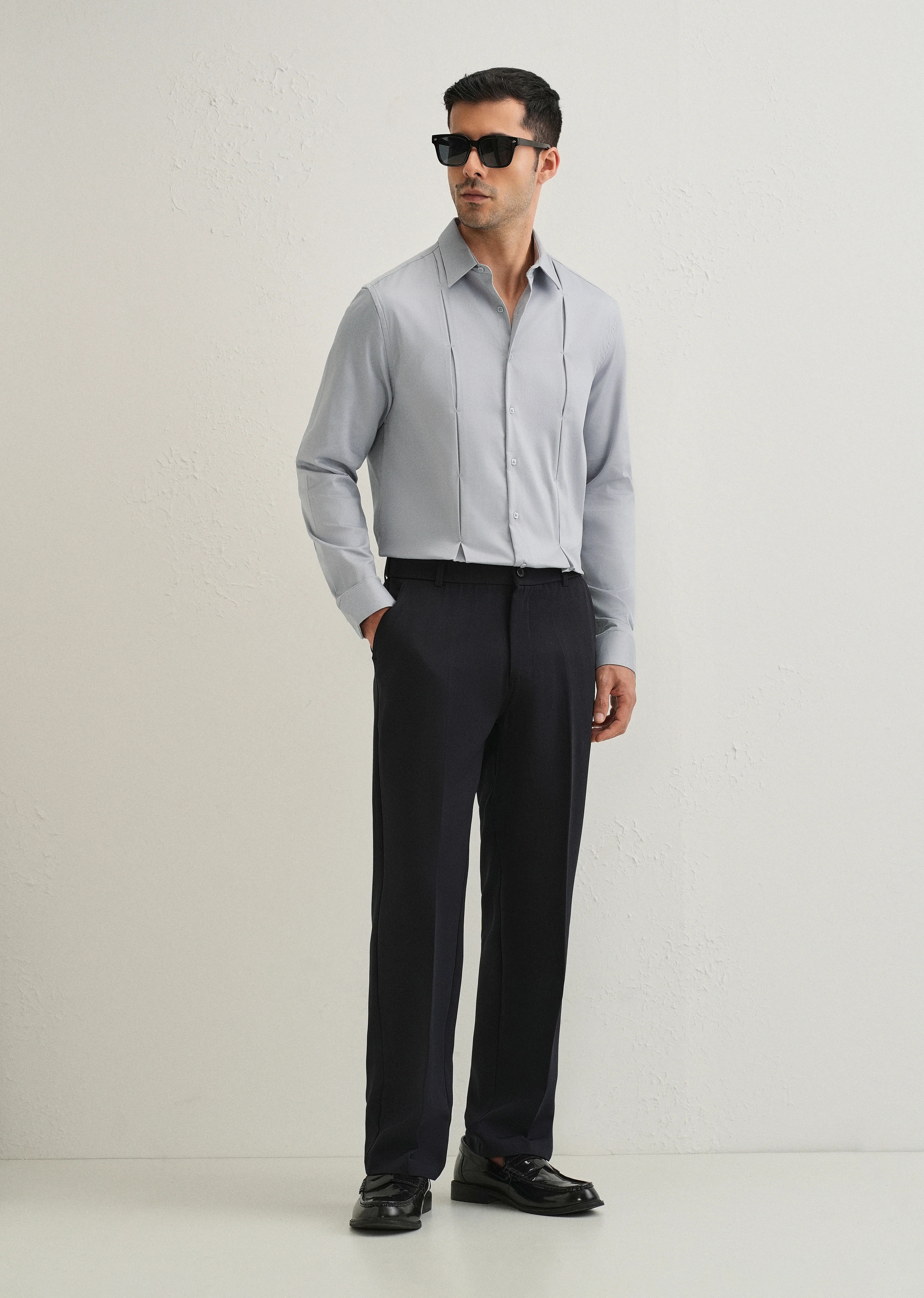 Ash Grey Front Panel Open Pleat Shirt - Image 6