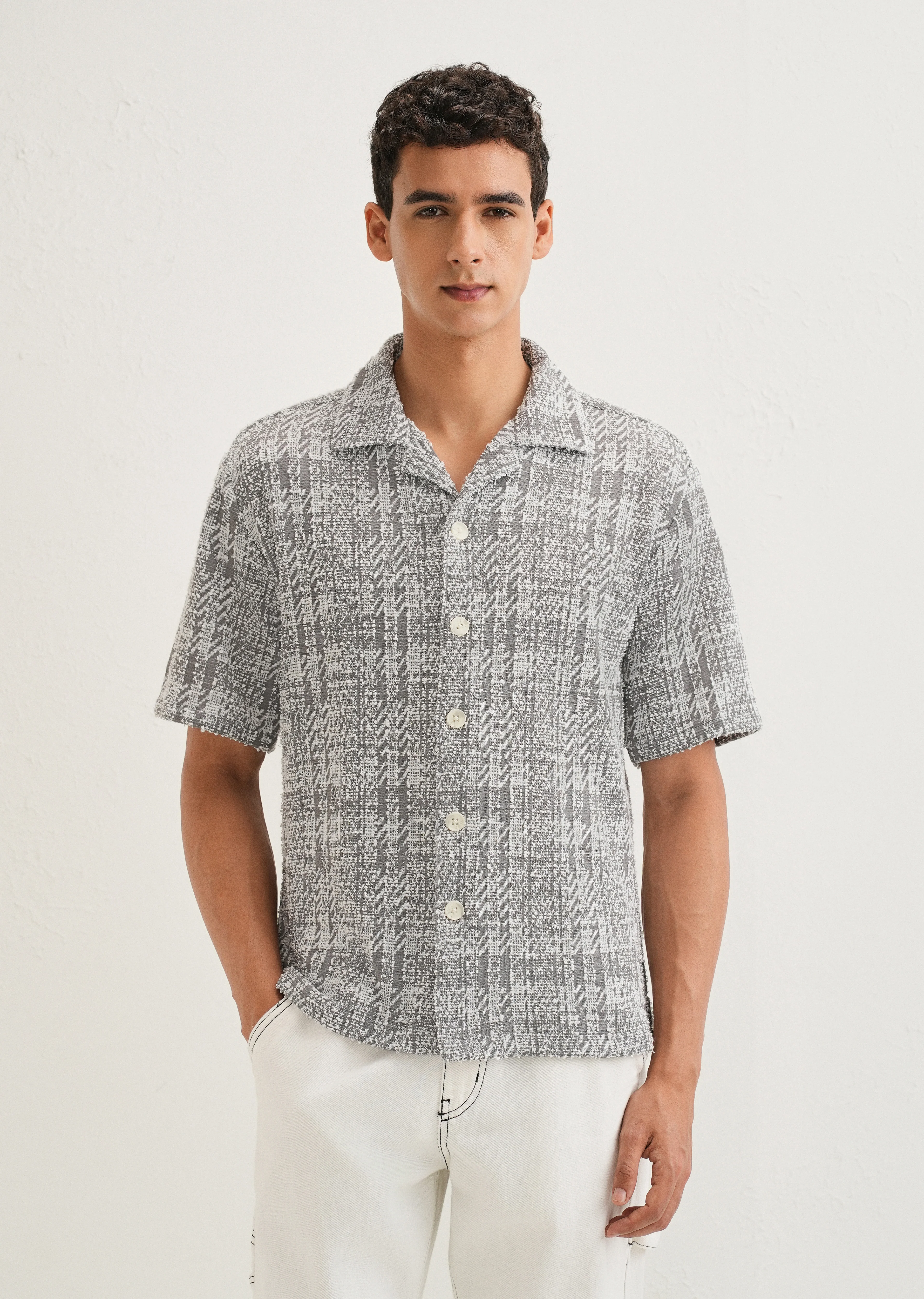 Ash Grey Jacquard Knitted Shirt - Image 3