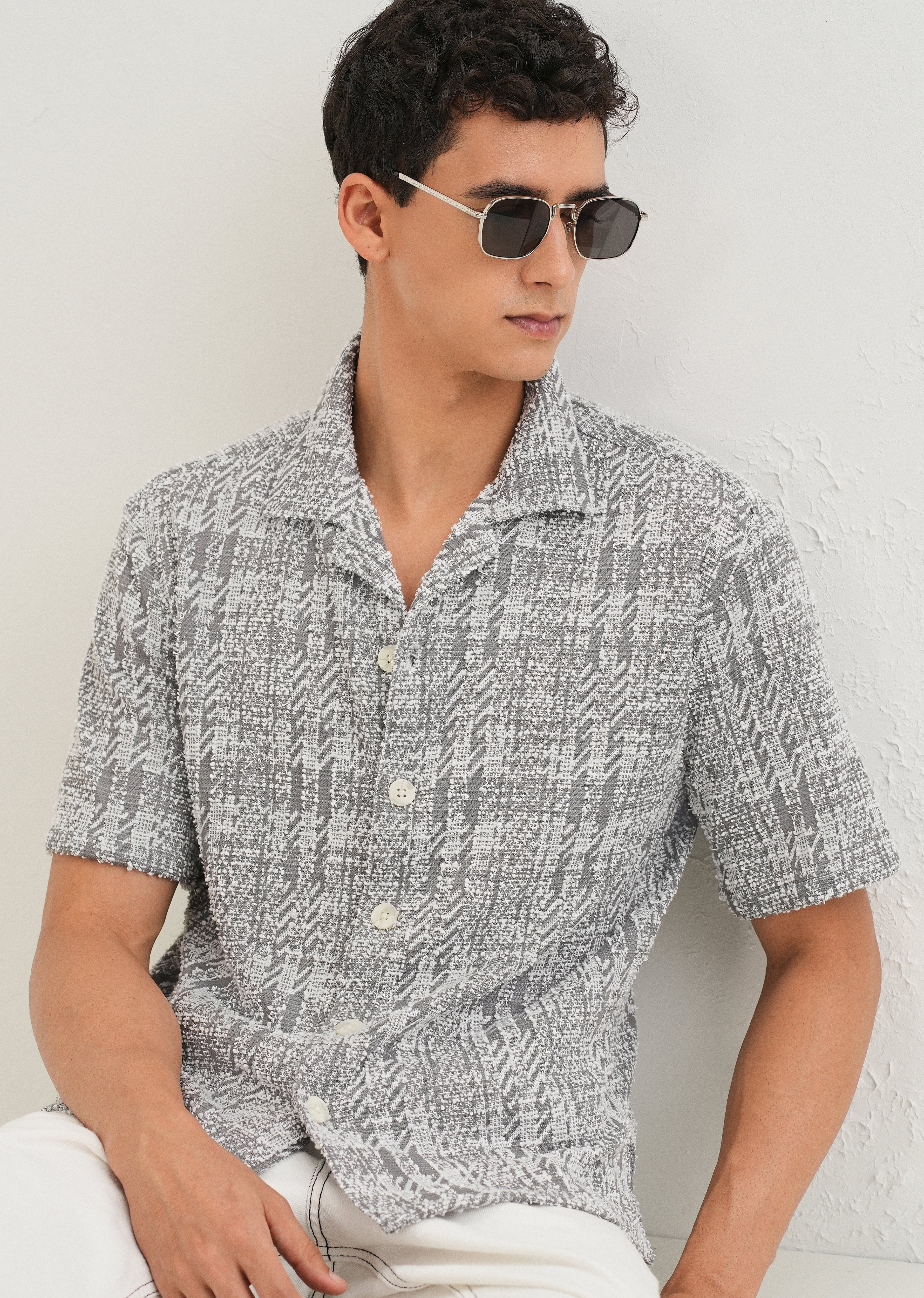 Ash Grey Jacquard Knitted Shirt - Image 6