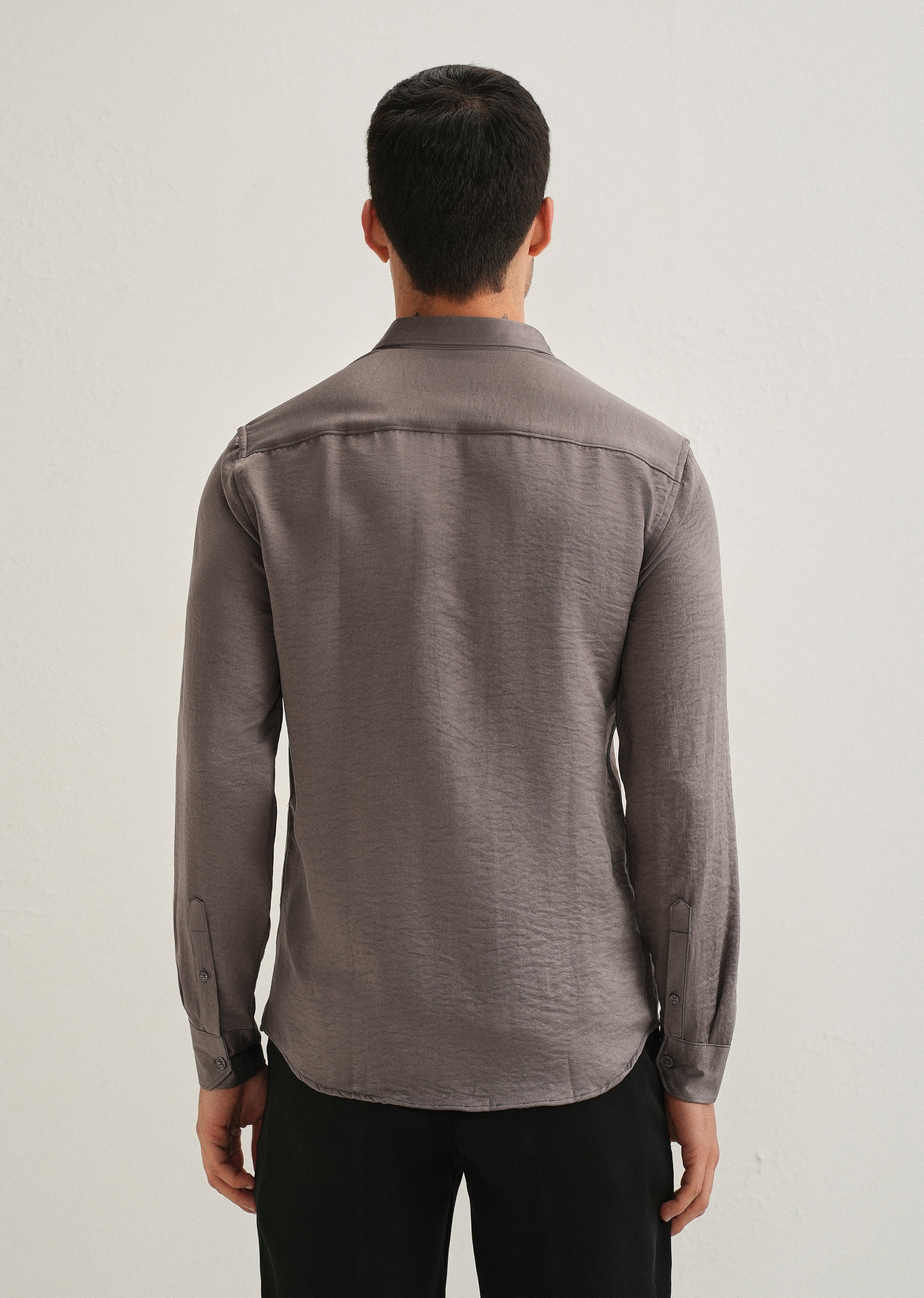 Ash Grey Plain Crushed Satin Shirt - Image 2