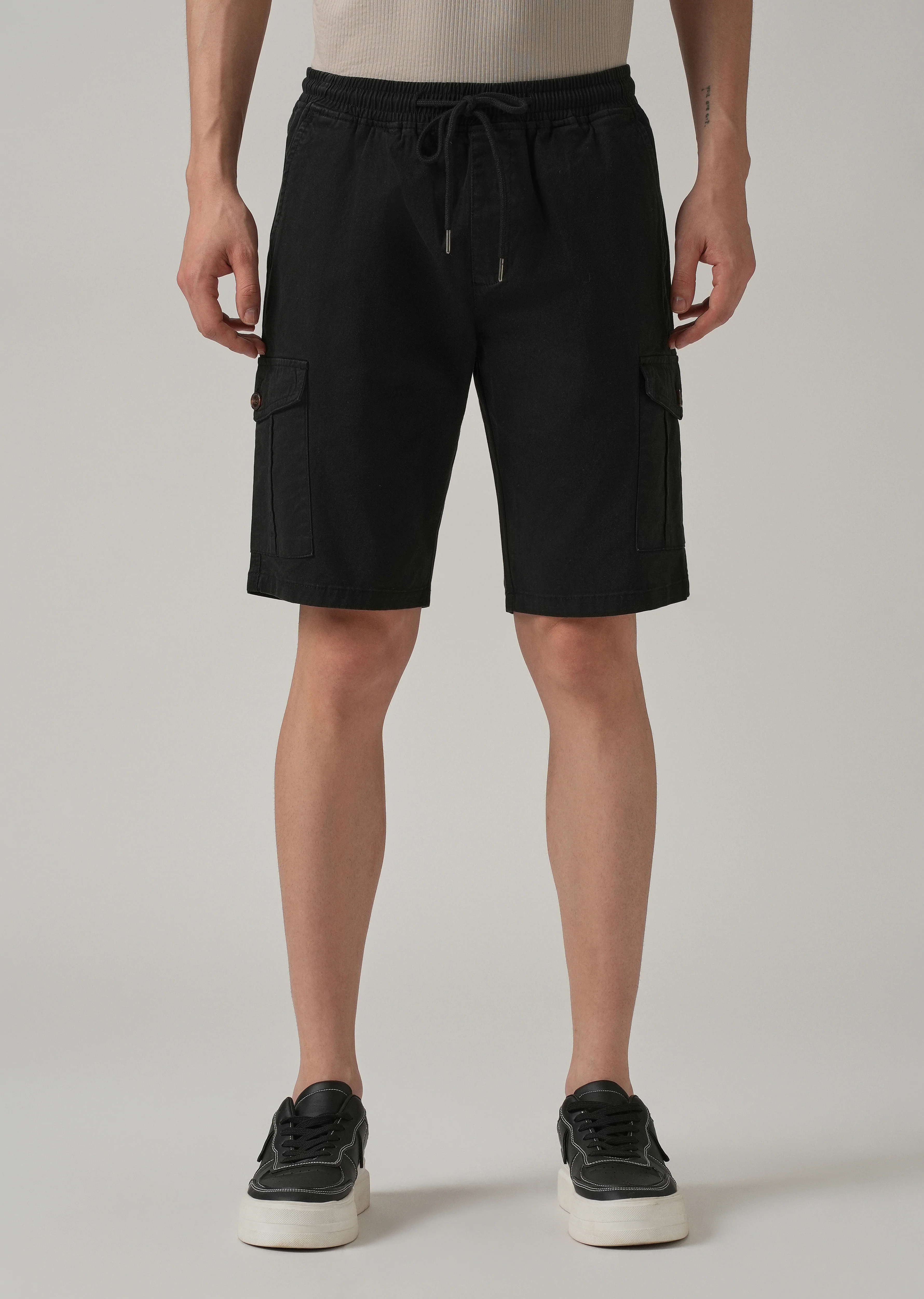 Asher Black Cotton Cargo Shorts - Image 3